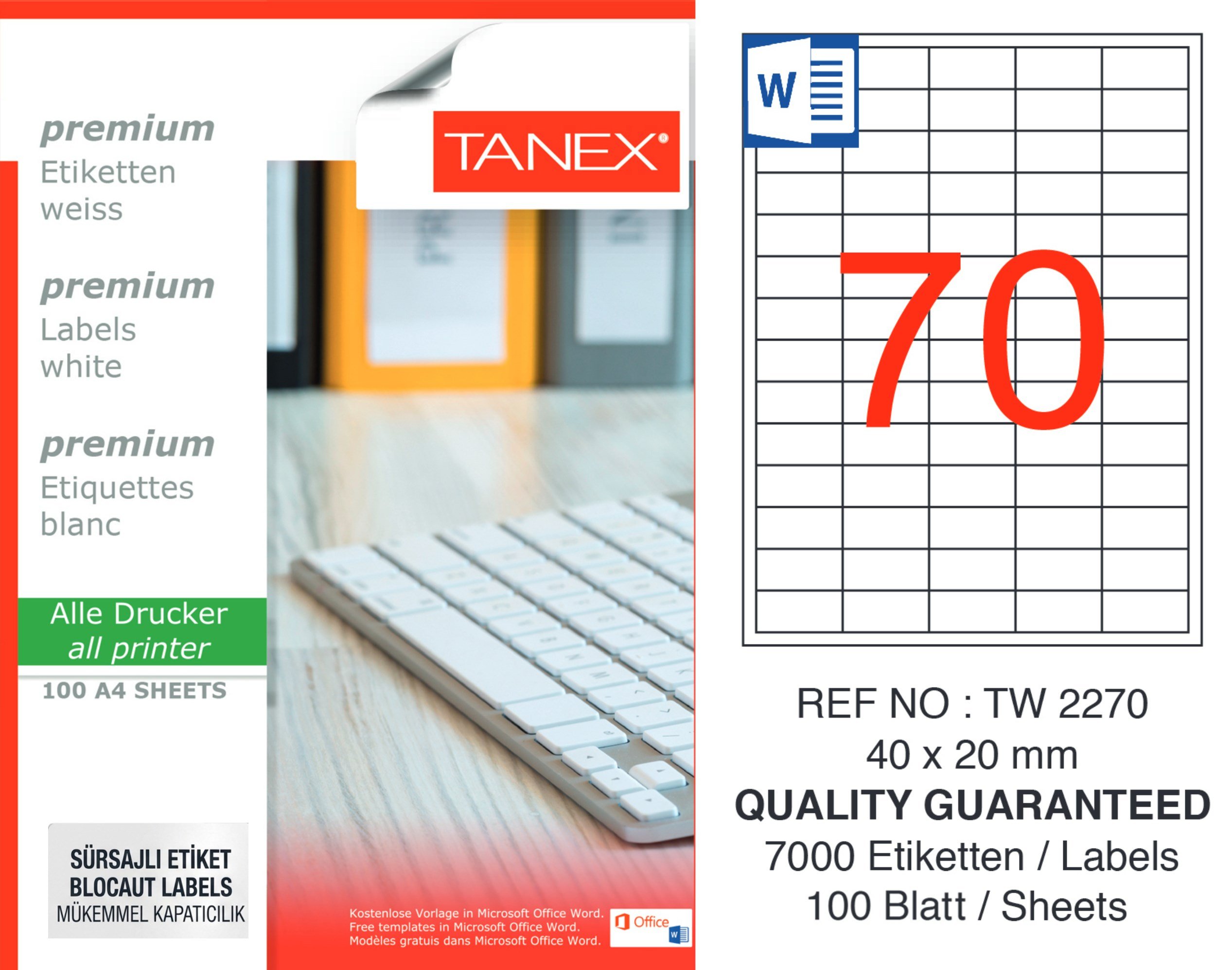 TW-2270 40x20 mm POLY LASER ETİKET 