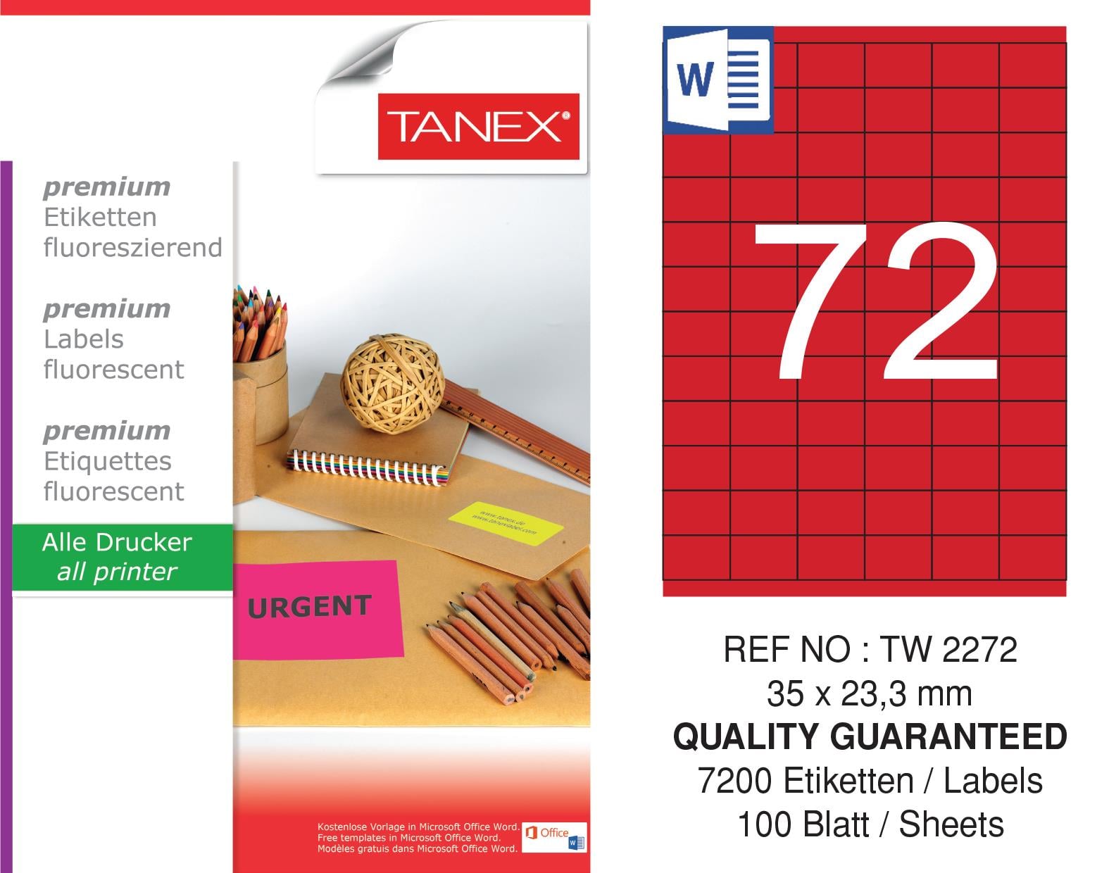TW-2272 35x23,3 mm FLO KIRMIZI LASER ETİKET 