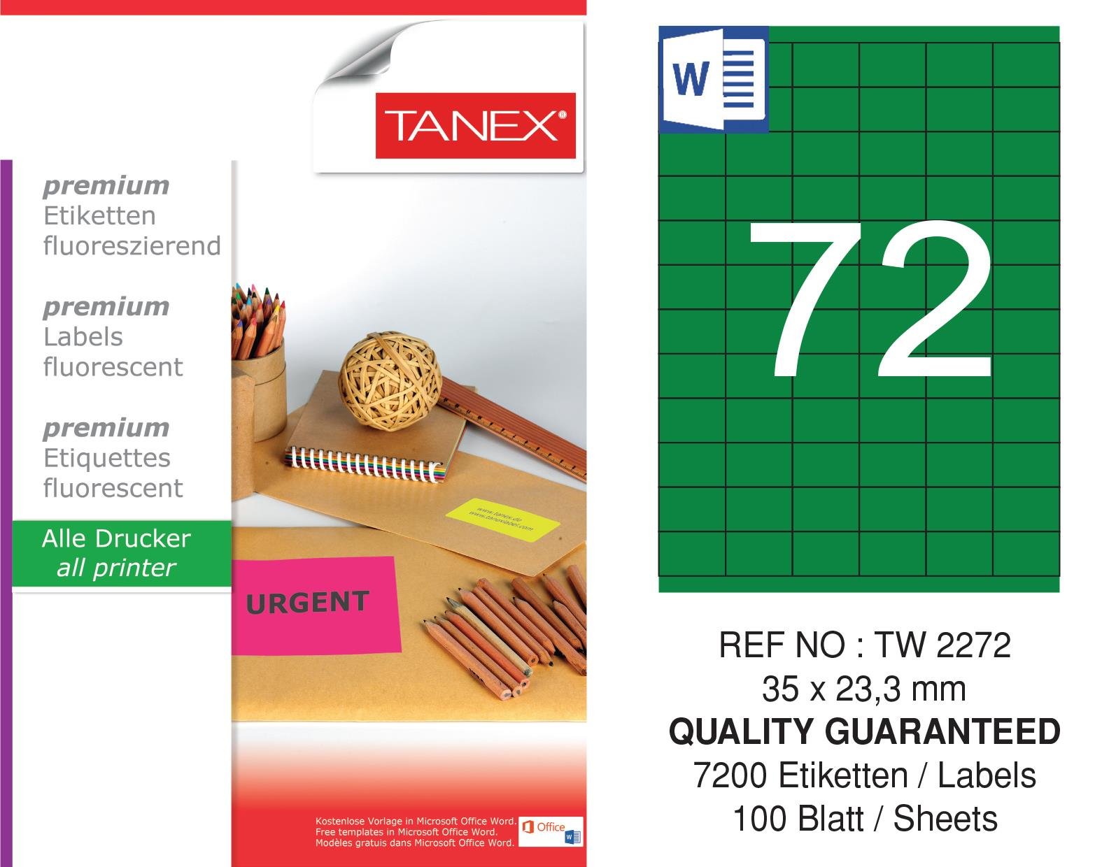 TW-2272 35x23,3 mm FLO YEŞİL LASER ETİKET 