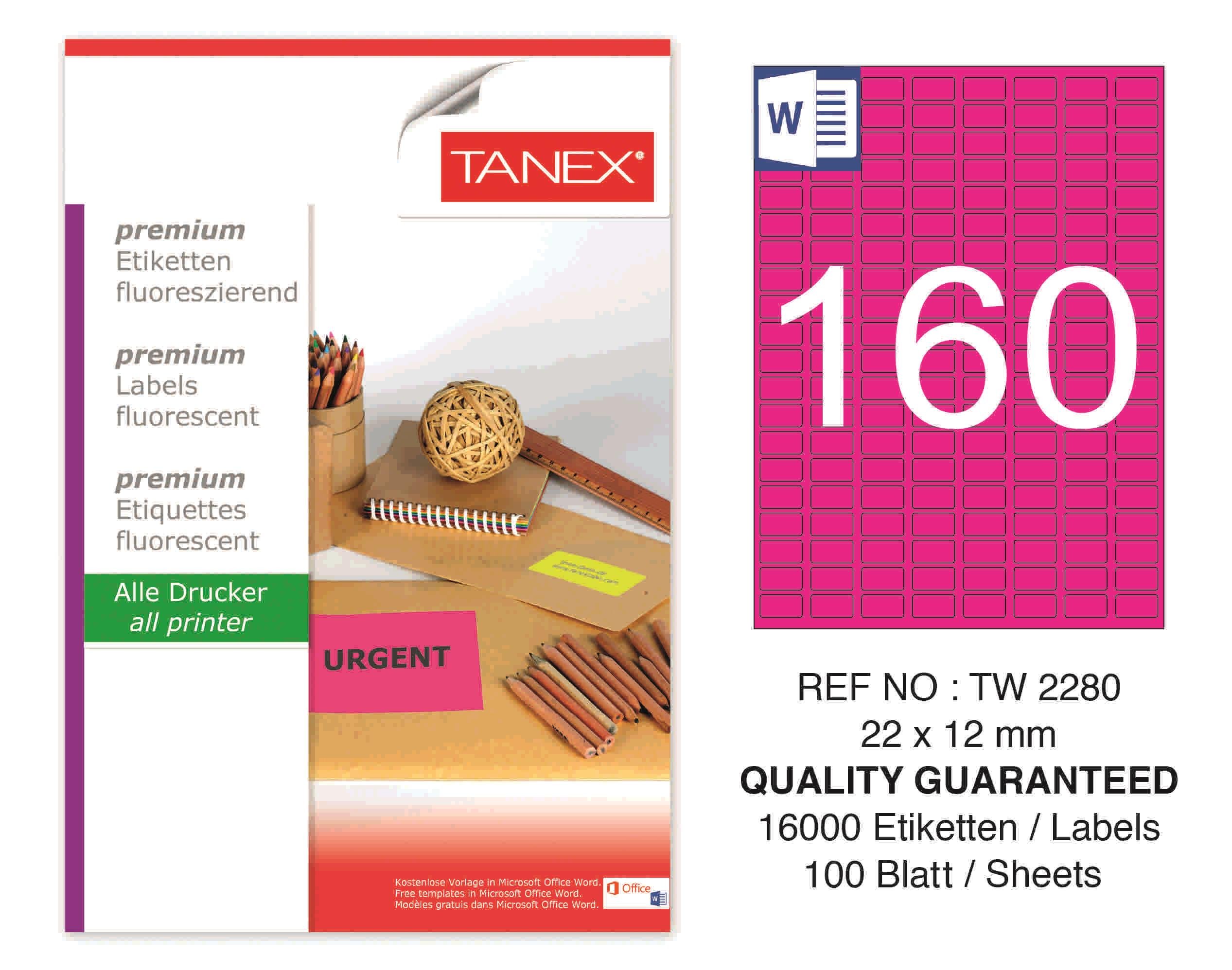 TW-2280 22x12 mm FLO PEMBE LASER ETİKET 