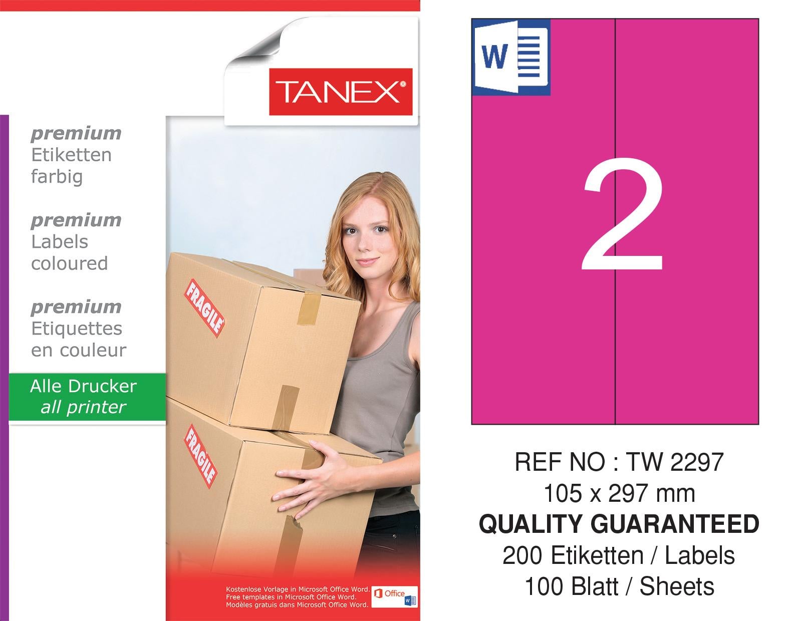 TW-2297 105x297 mm PEMBE LASER ETİKET 