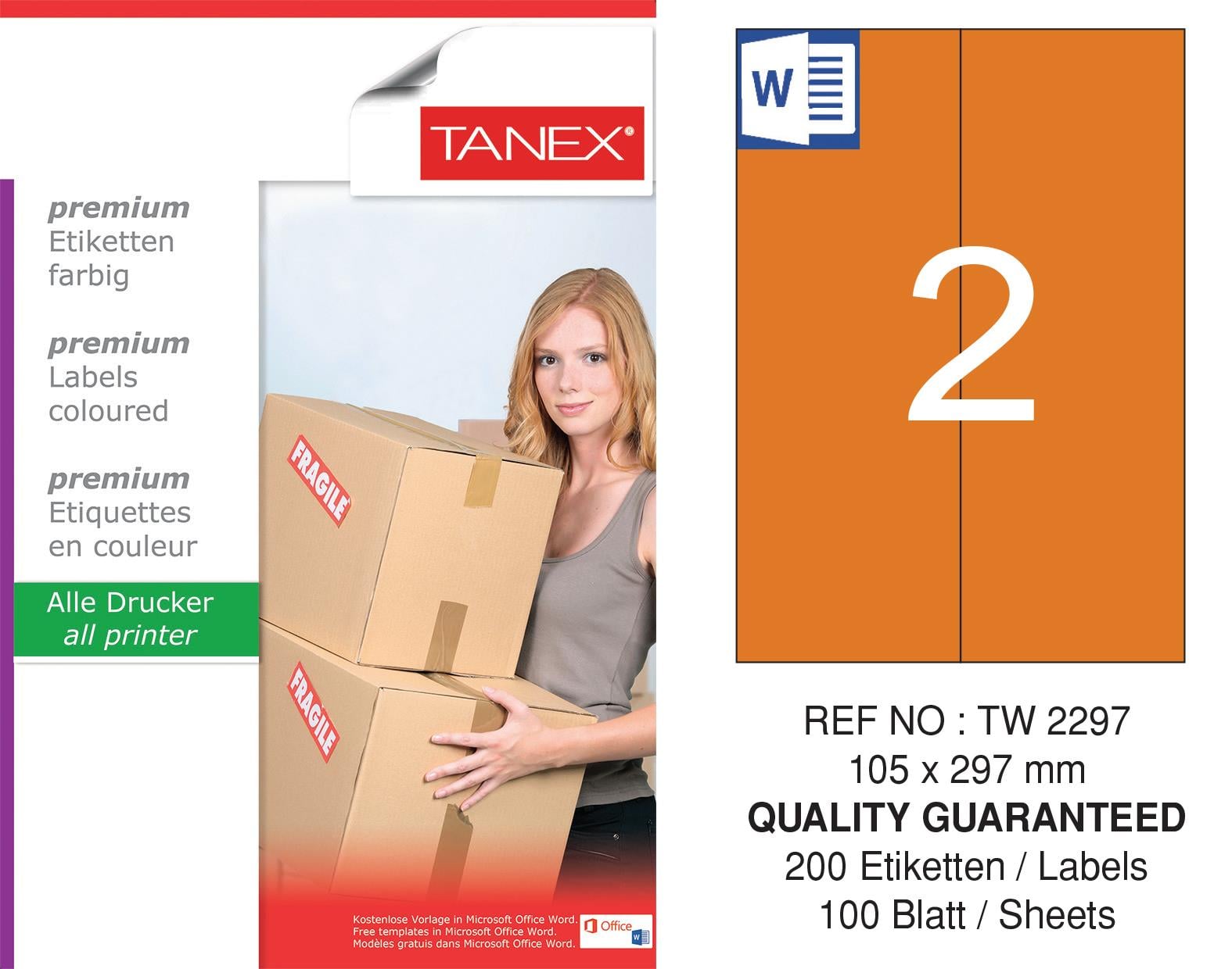 TW-2297 105x297 mm TURUNCU LASER ETİKET 