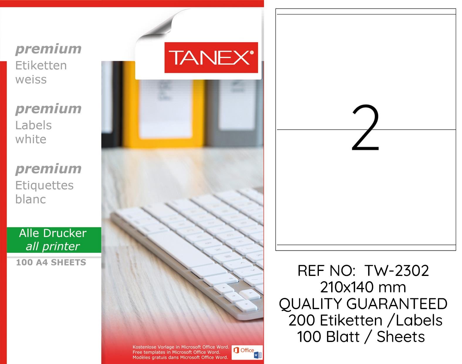 TW-2302 210x140 mm LASER ETİKET .