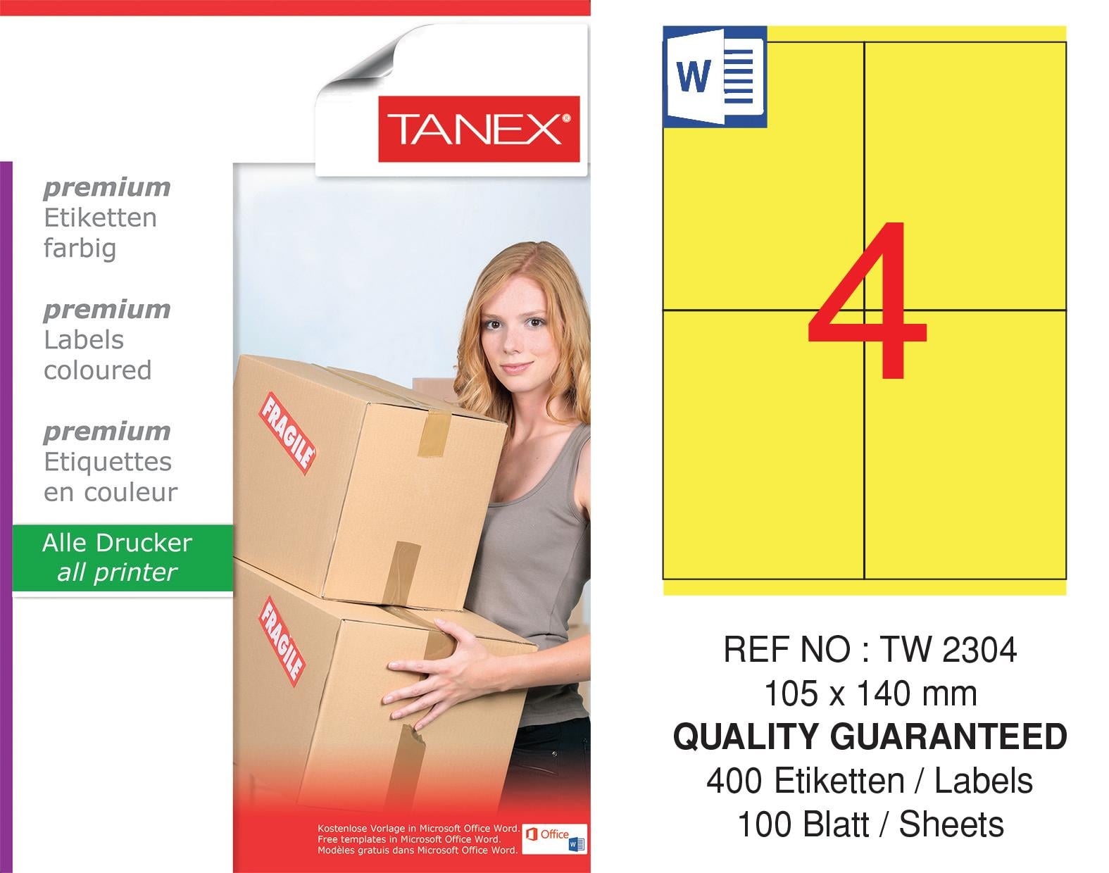 TW-2304 105x140 mm SARI LASER ETİKET 
