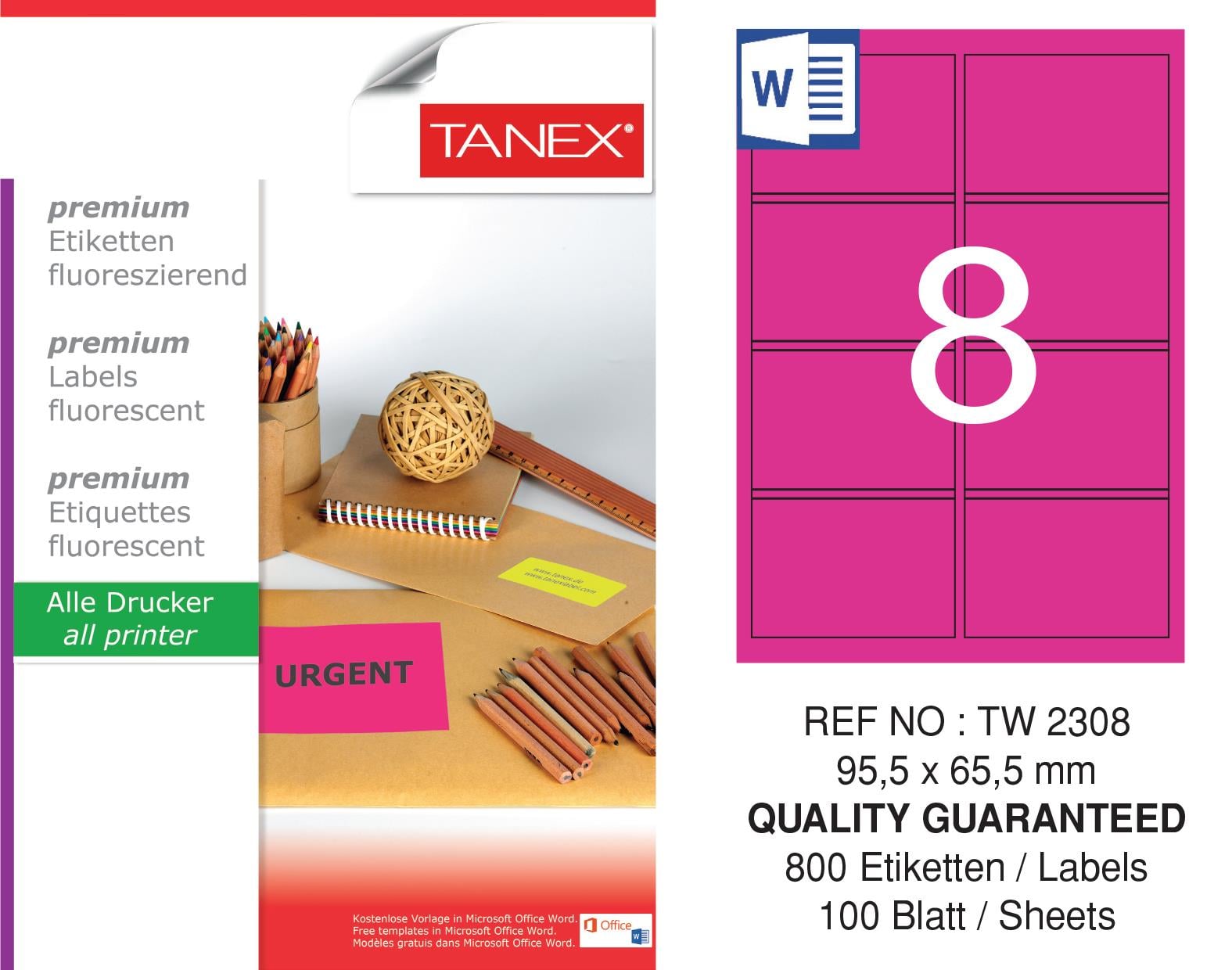 TW-2308 95,5x65,5 mm FLO PEMBE LASER ETİKET 