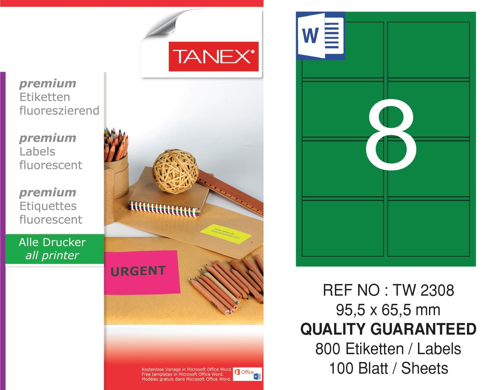 TW-2308 95,5x65,5 mm FLO YEŞİL LASER ETİKET 