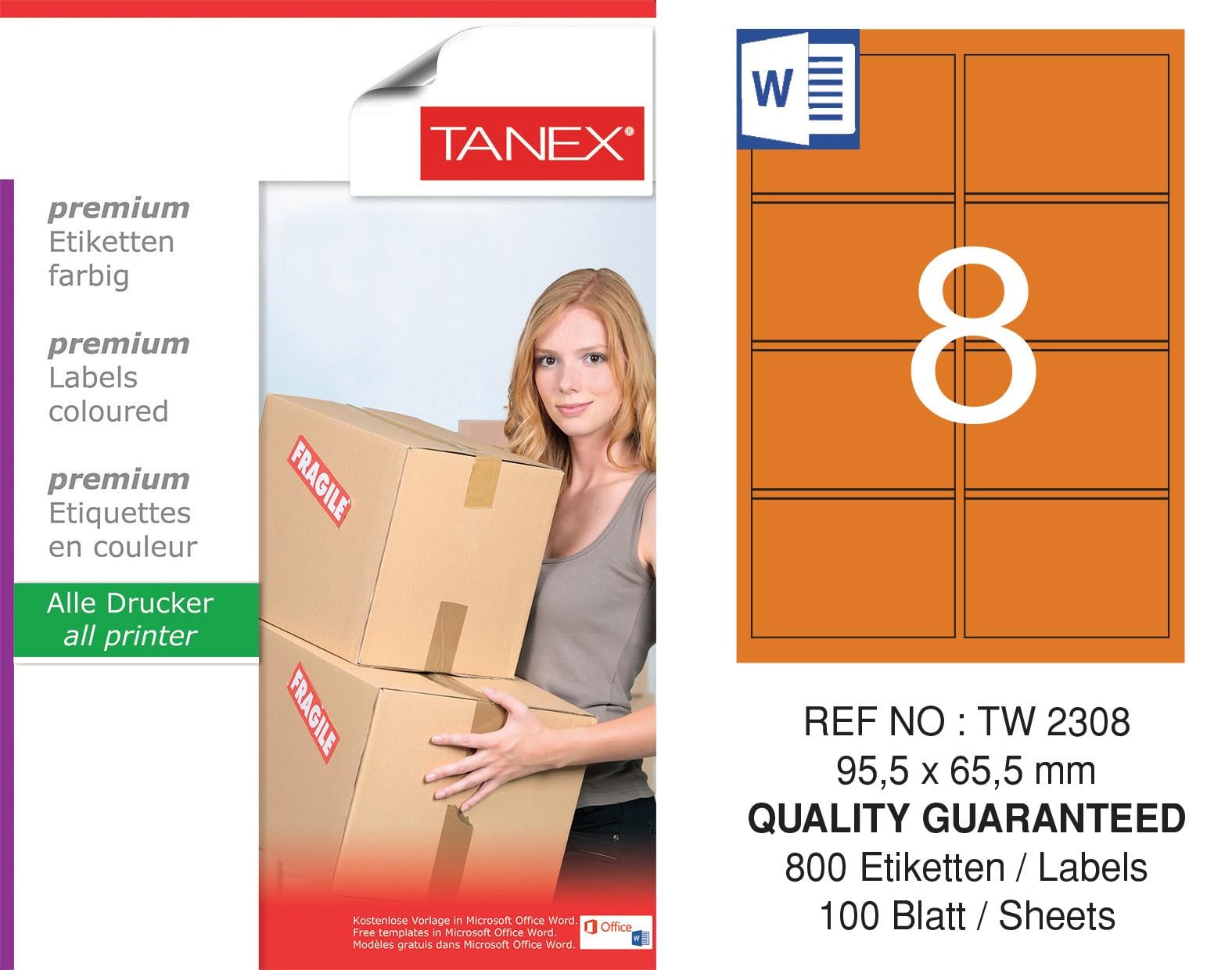 TW-2308 95,5x65,5 mm TURUNCU LASER ETİKET 