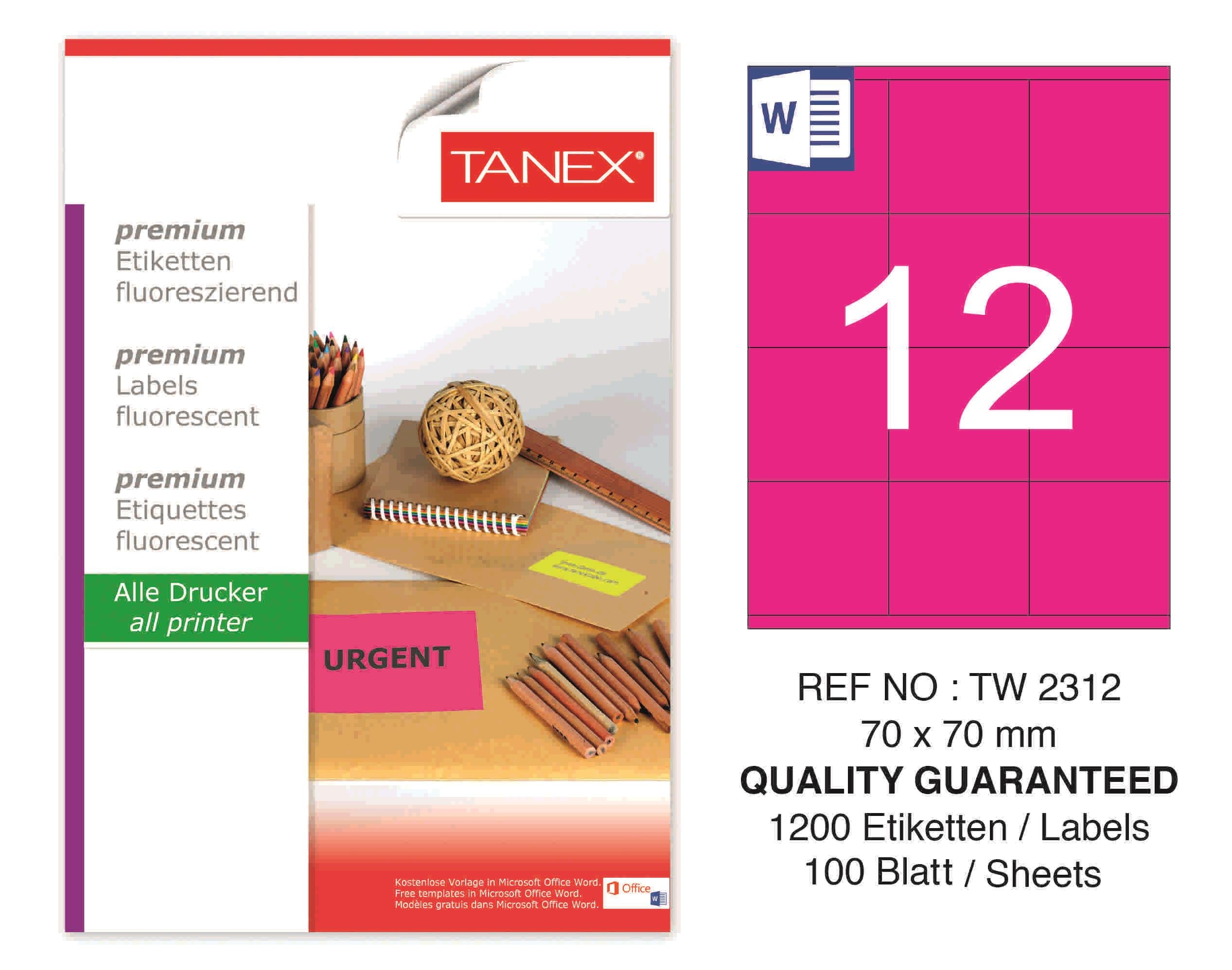 TW-2312 70x70 mm FLO PEMBE LASER ETİKET 