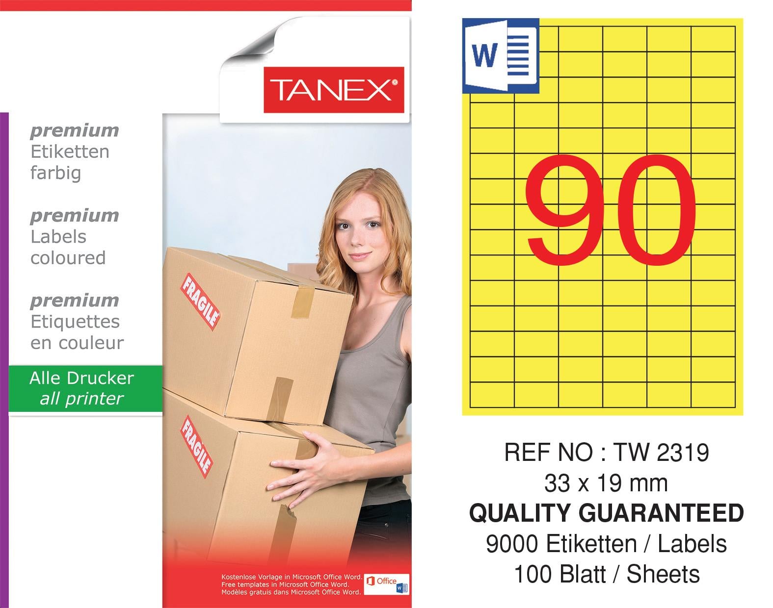 TW-2319  33x19 mm SARI LASER ETİKET 