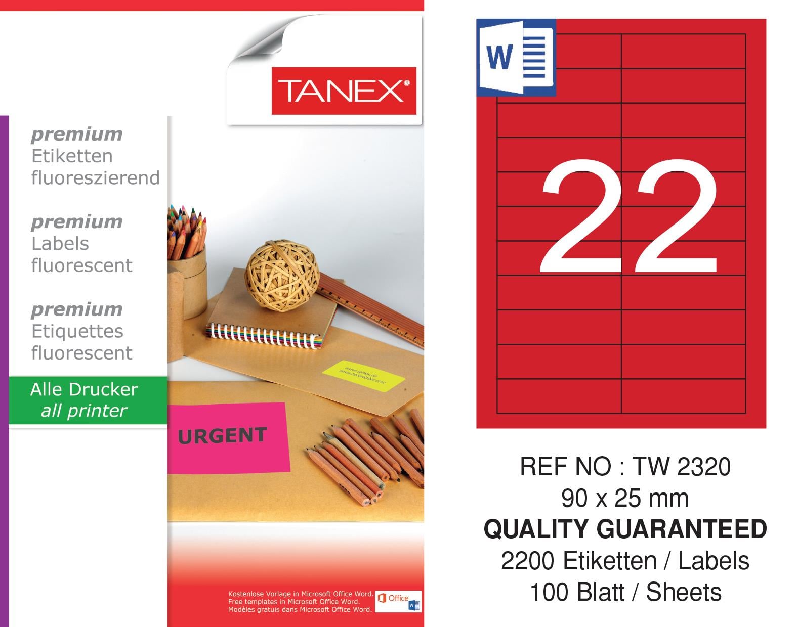 TW-2320 90x25 mm FLO KIRMIZI LASER ETİKET 