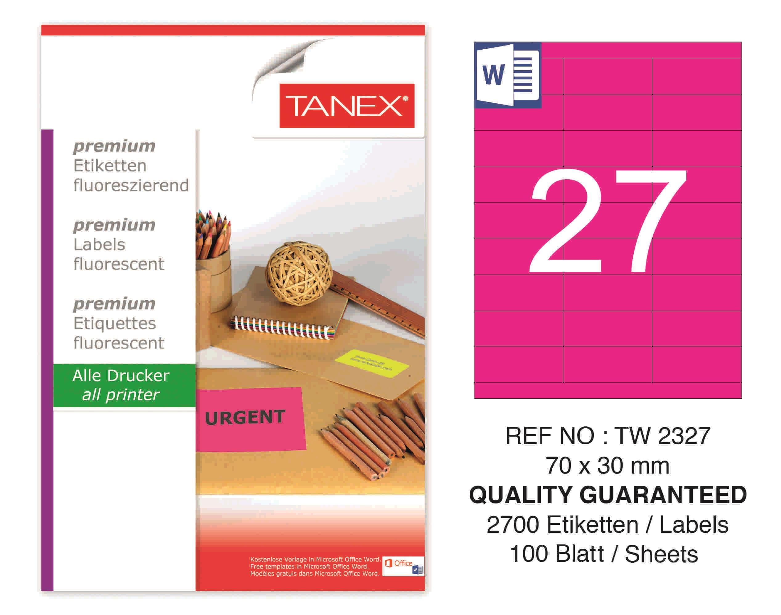 TW-2327 70x30 mm FLO PEMBE LASER ETİKET 