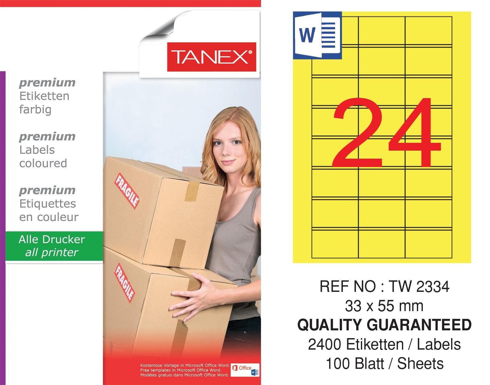 TW-2334 33x55 mm SARI LASER ETİKET 