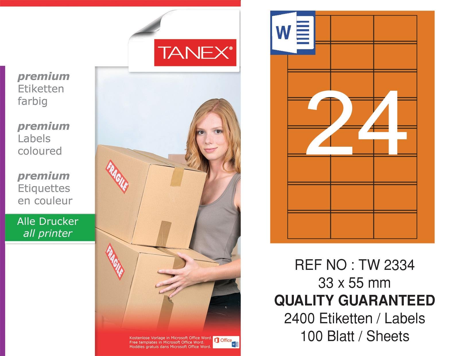 TW-2334 33x55 mm TURUNCU LASER ETİKET 