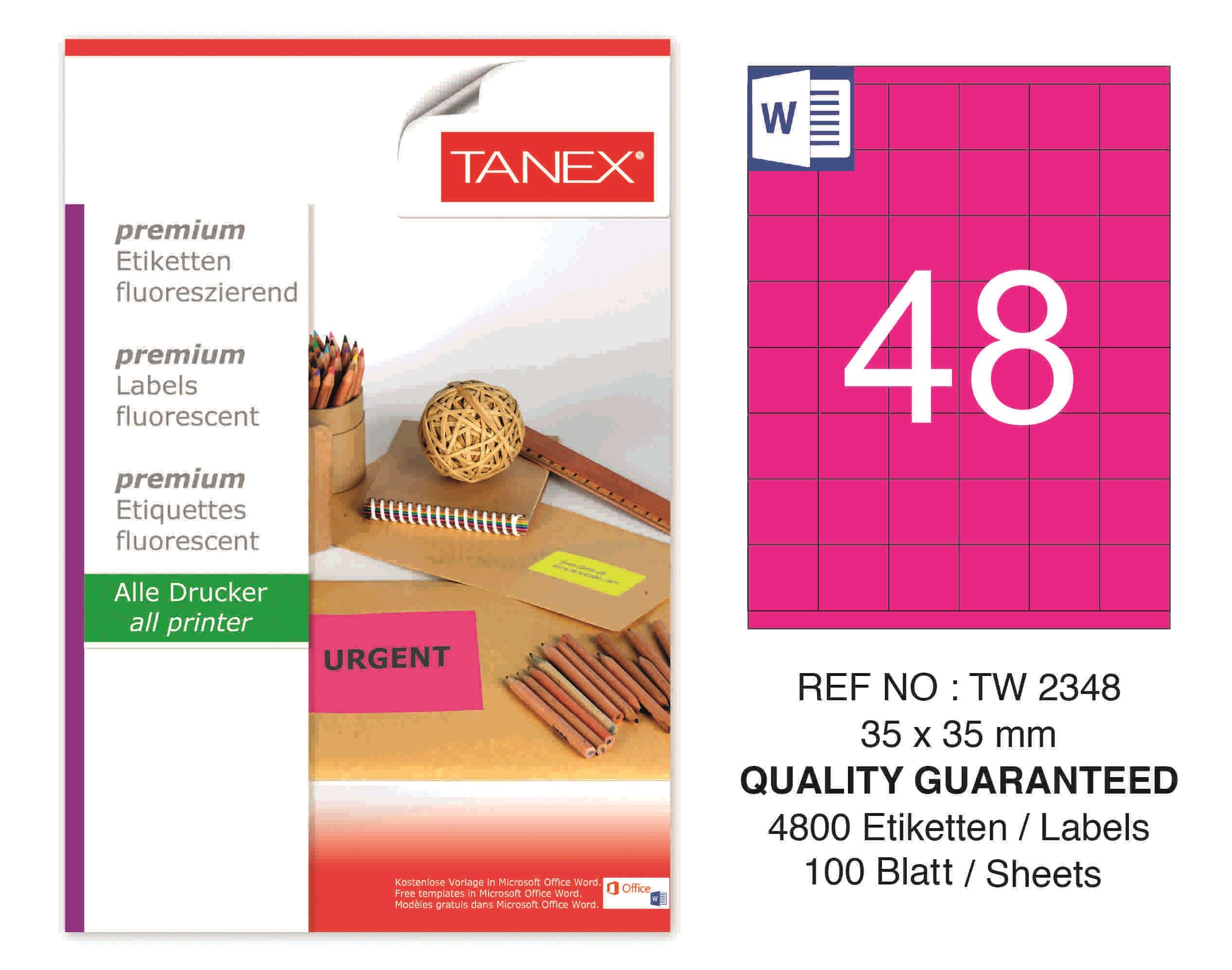 TW-2348 35x35 mm FLO PEMBE LASER ETİKET 