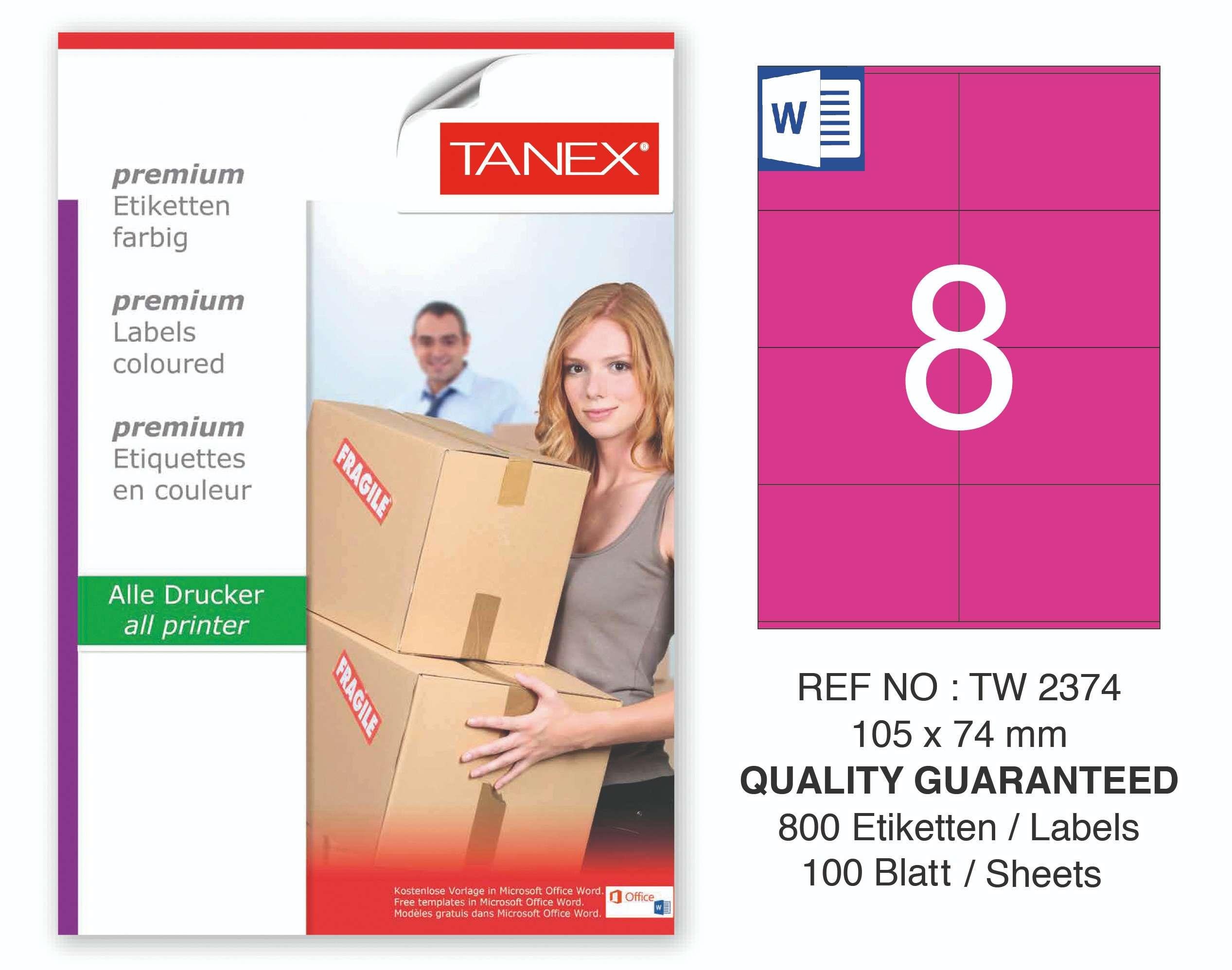 TW-2374 105x74,25 mm PEMBE LASER ETİKET 