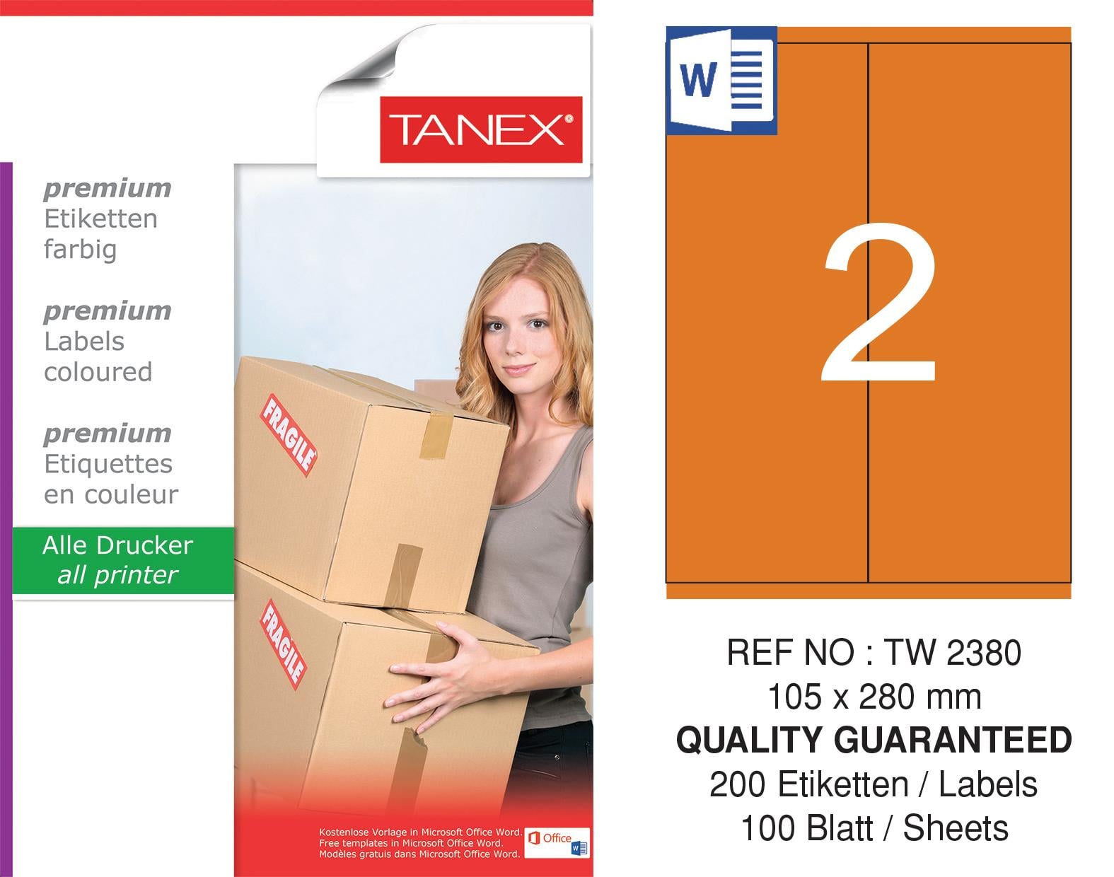 TW-2380 105x280 mm TURUNCU LASER ETİKET 