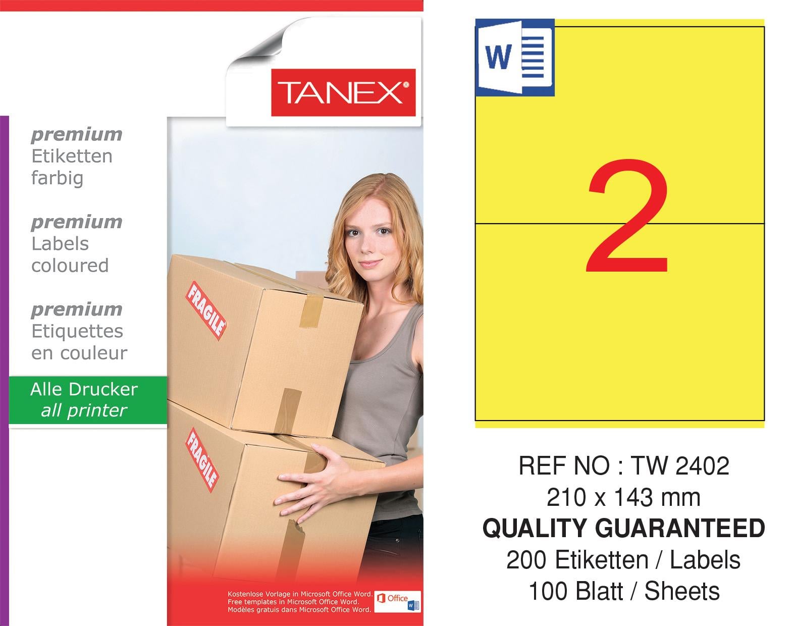 TW-2402 210x143 mm SARI LASER ETİKET 