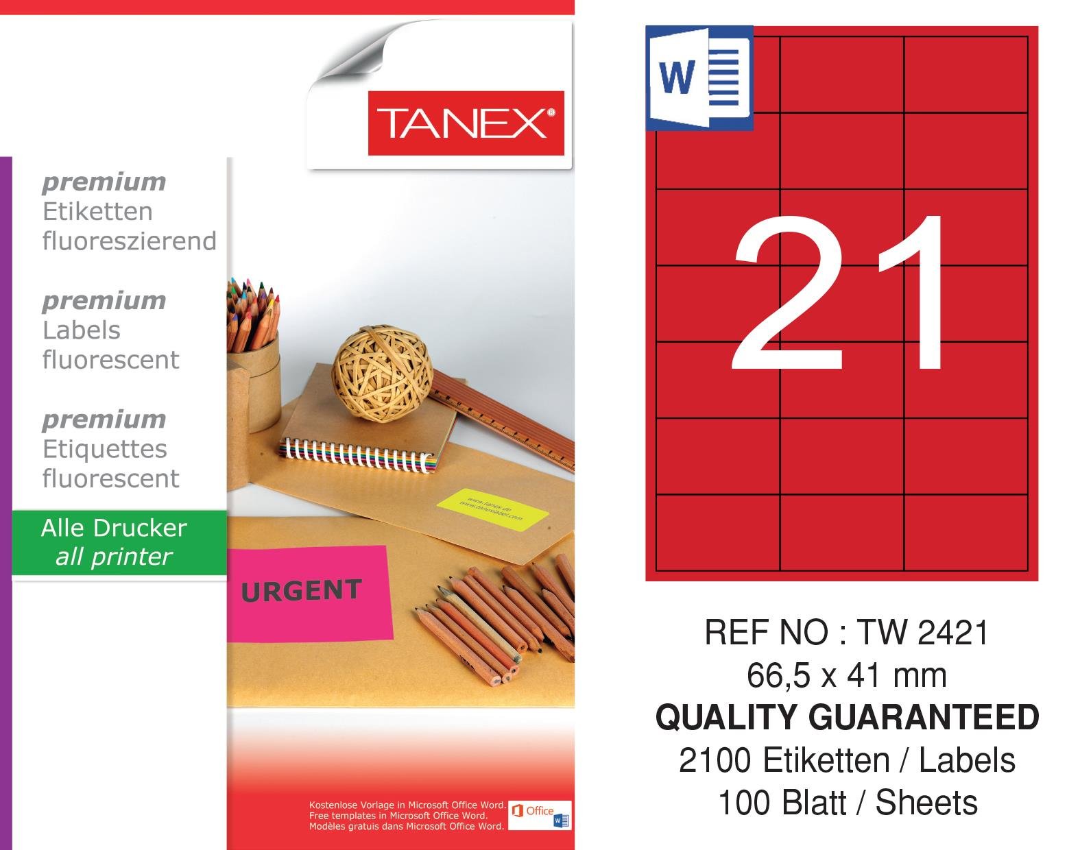 TW-2421 66,5x41 mm FLO KIRMIZI LASER ETİKET 