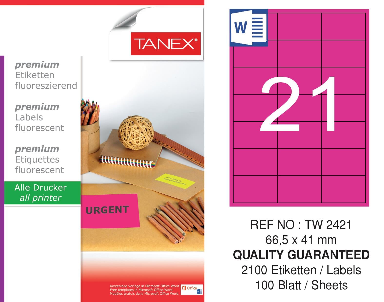 TW-2421 66,5x41 mm FLO PEMBE LASER ETİKET 