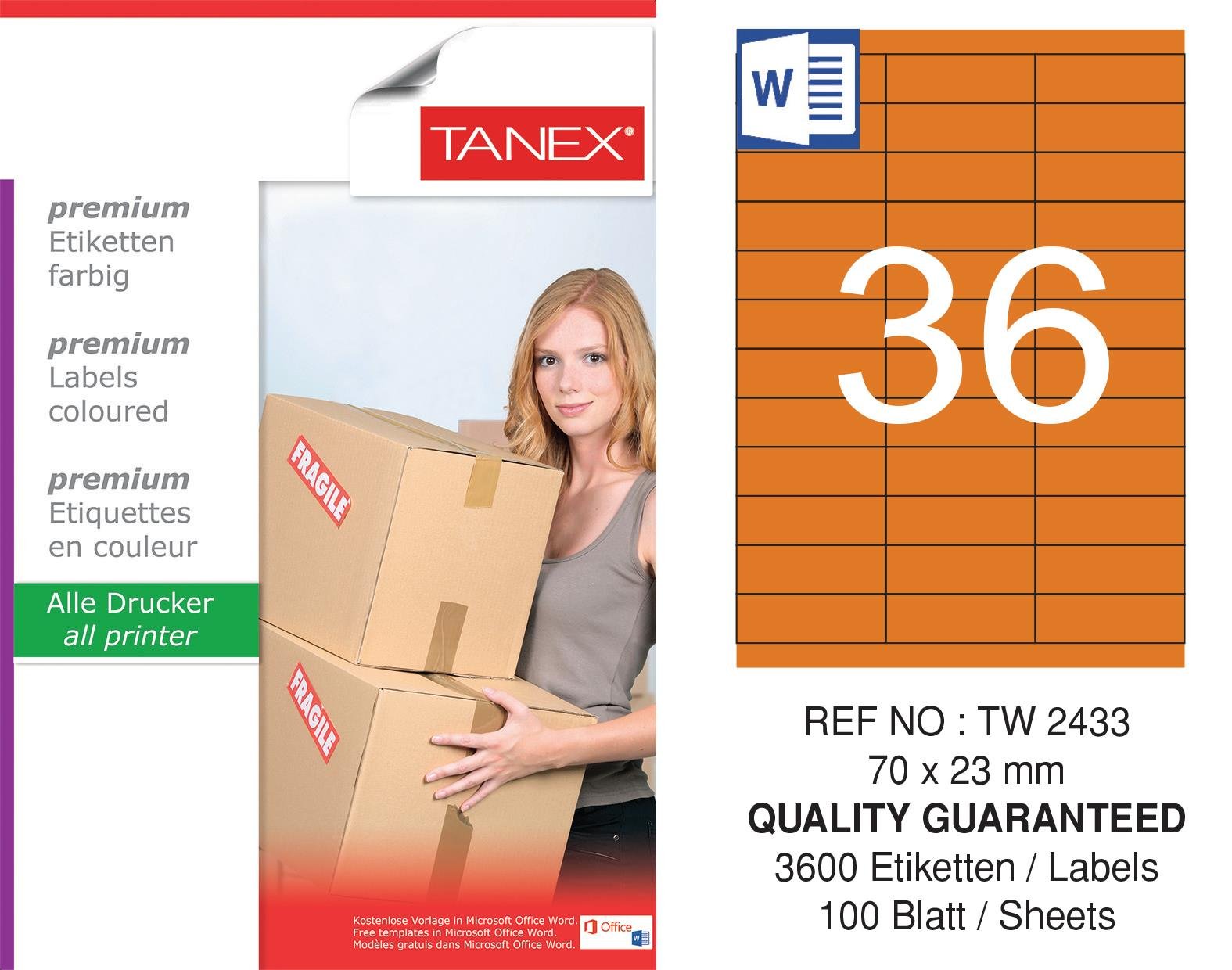 TW-2421 66,5x41 mm TURUNCU LASER ETİKET 