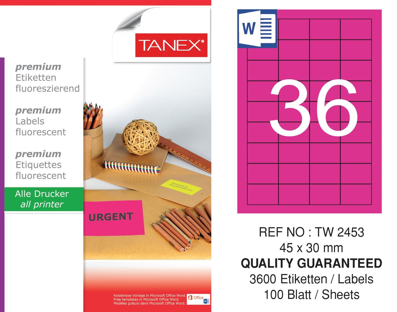 TW-2453 45x30 mm FLO PEMBE LASER ETİKET 