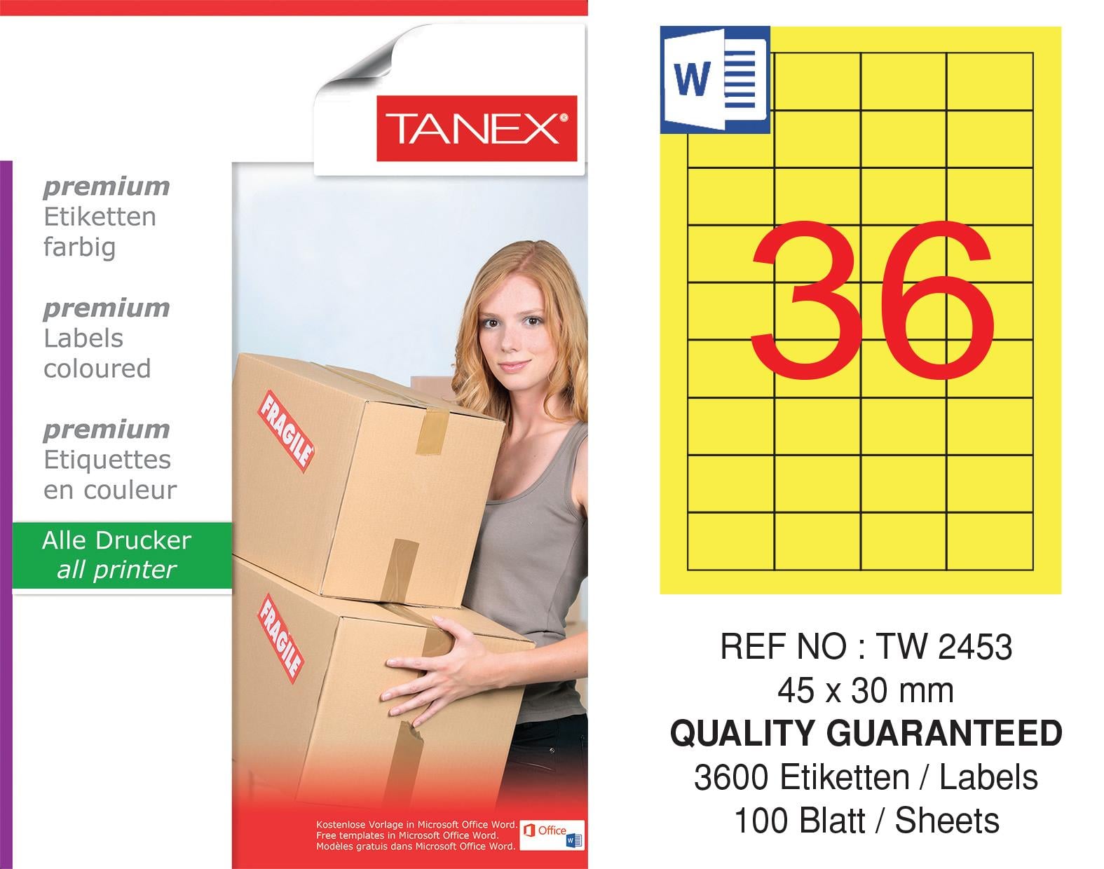 TW-2453 45x30 mm SARI LASER ETİKET 
