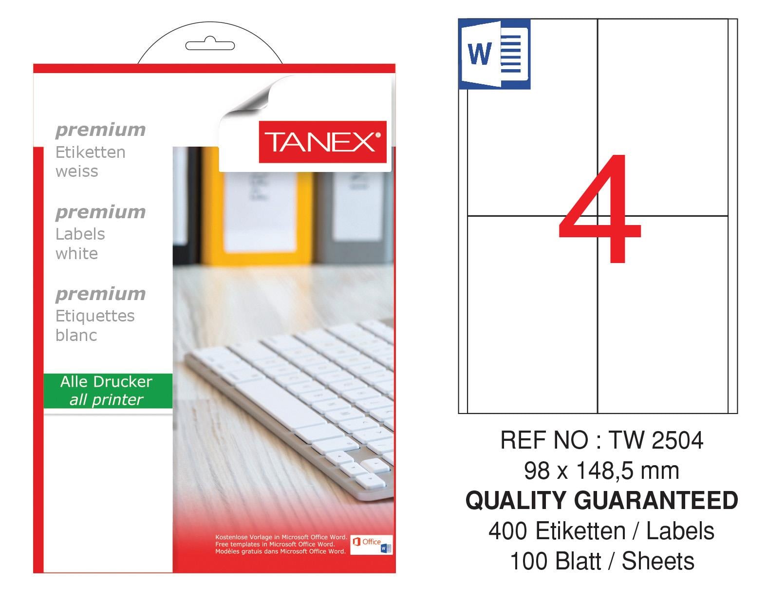 TW-2504 98x148,5 mm LASER ETİKET .