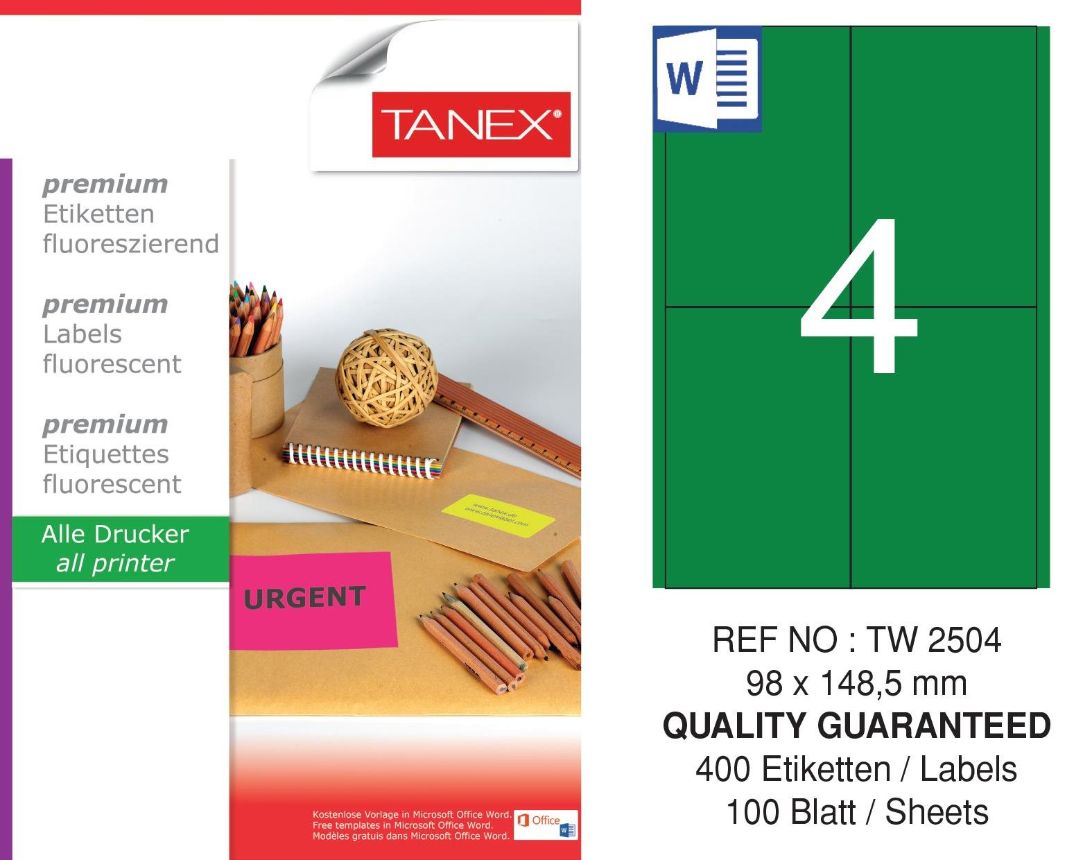 TW-2504 98x149 mm FLO YEŞİL LASER ETİKET 