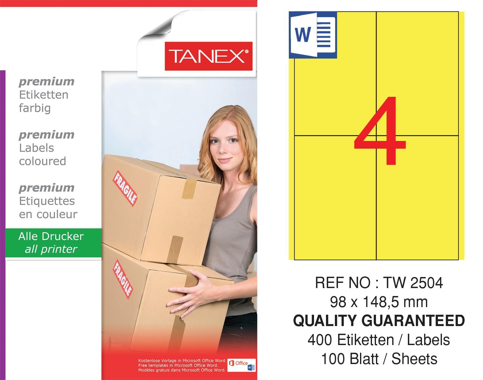 TW-2504 98x149 mm SARI LASER ETİKET 