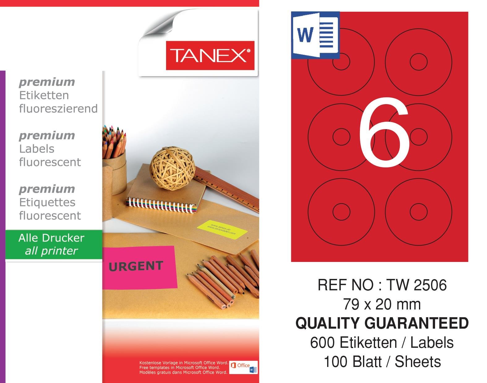 TW-2506 79x20 mm FLO KIRMIZI LASER ETİKET 