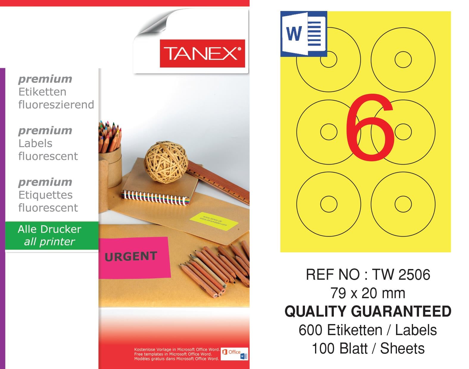 TW-2506 79x20 mm FLO SARI LASER ETİKET 
