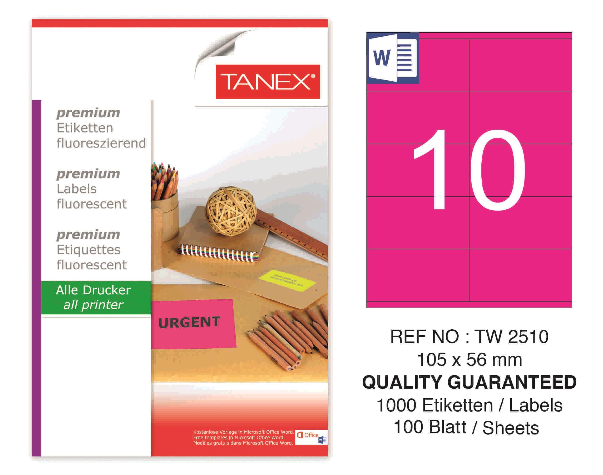 TW-2510 105x56 mm FLO PEMBE LASER ETİKET 