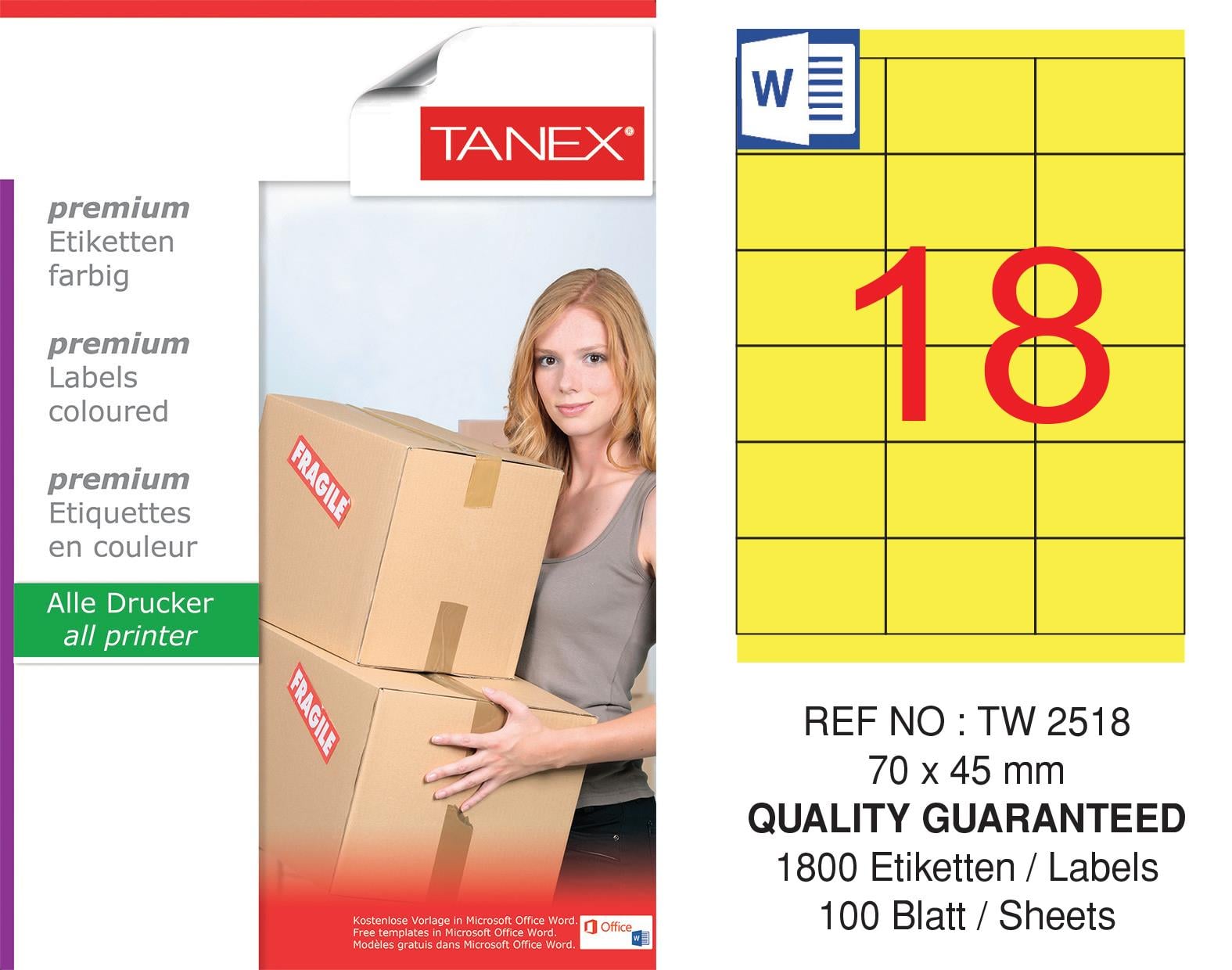 TW-2518 70x45 mm SARI LASER ETİKET 