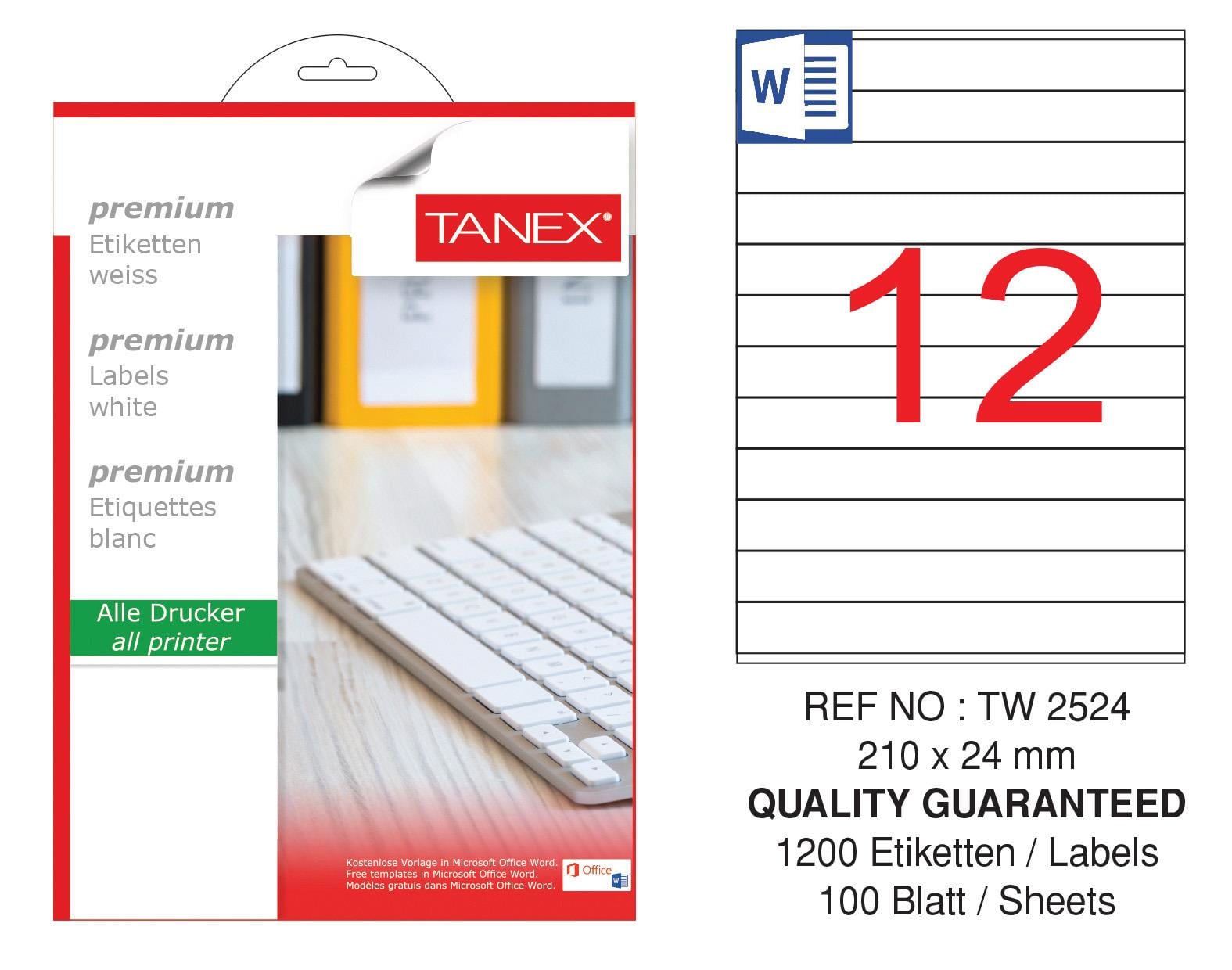 TW-2524 210x24 mm LASER ETİKET .