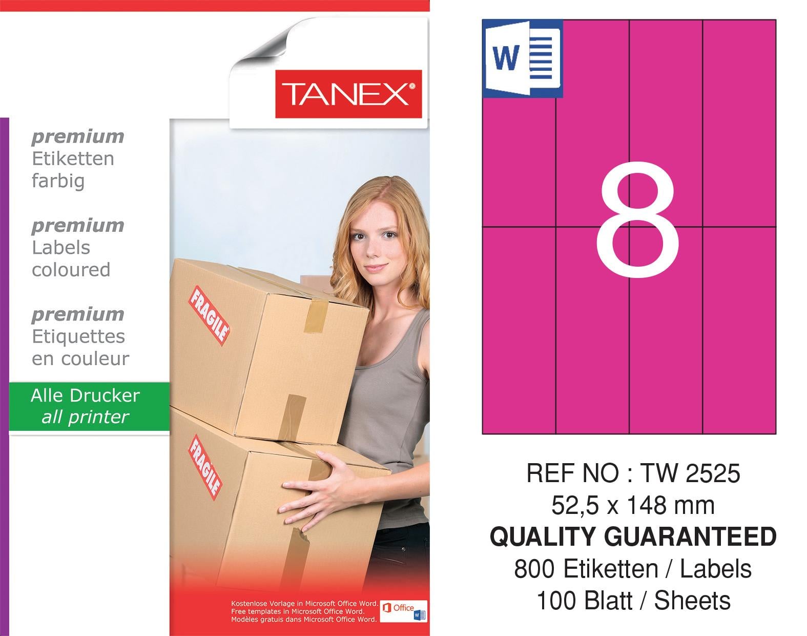 TW-2525 52,5x148,5 mm PEMBE LASER ETİKET 