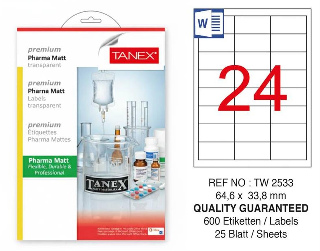 TW-2533 64,6x33,8 mm PHARMA MATT LASER ETİKET 
