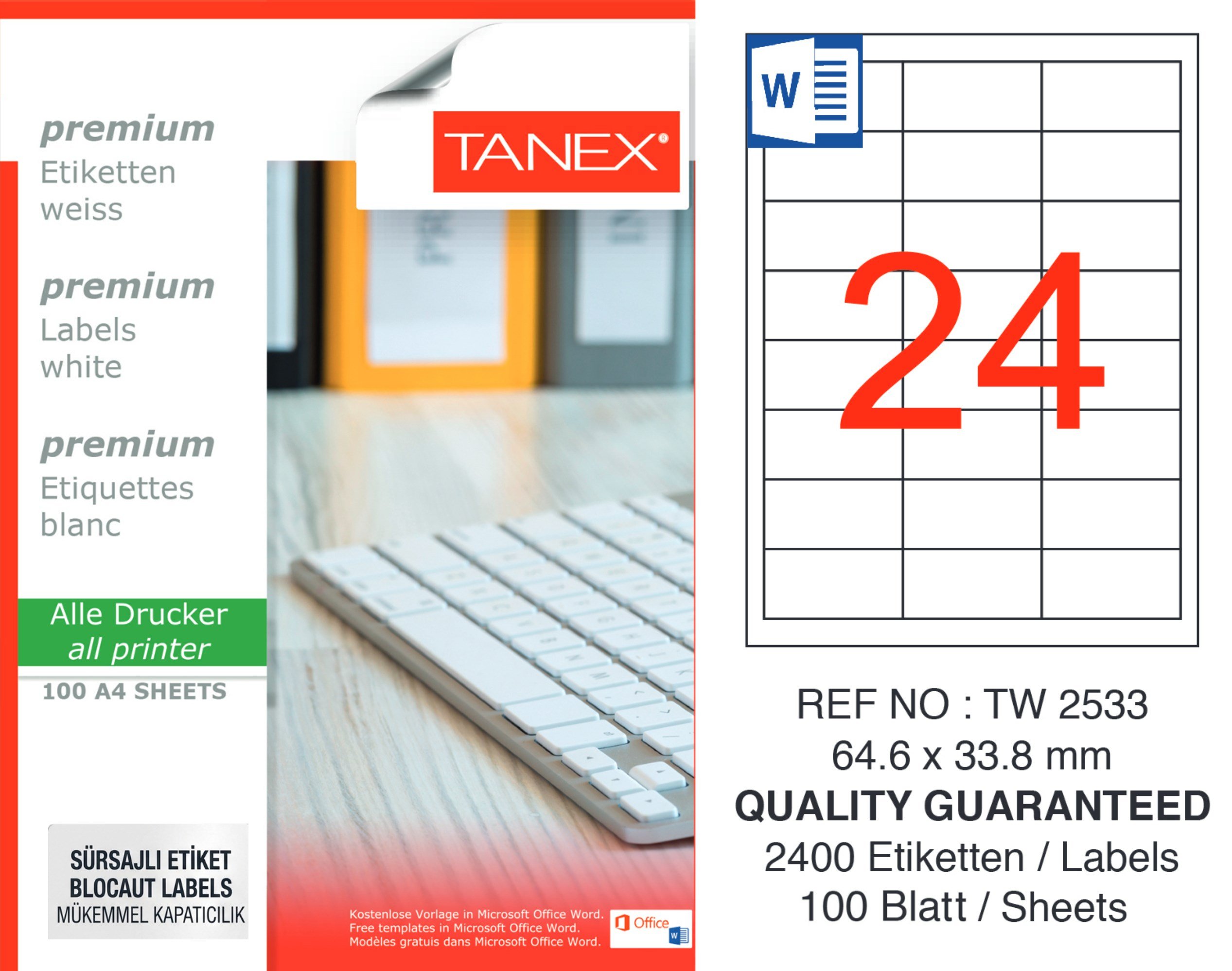 TW-2533 64,6x33,8 mm SÜRSAJLI LASER ETİKET 