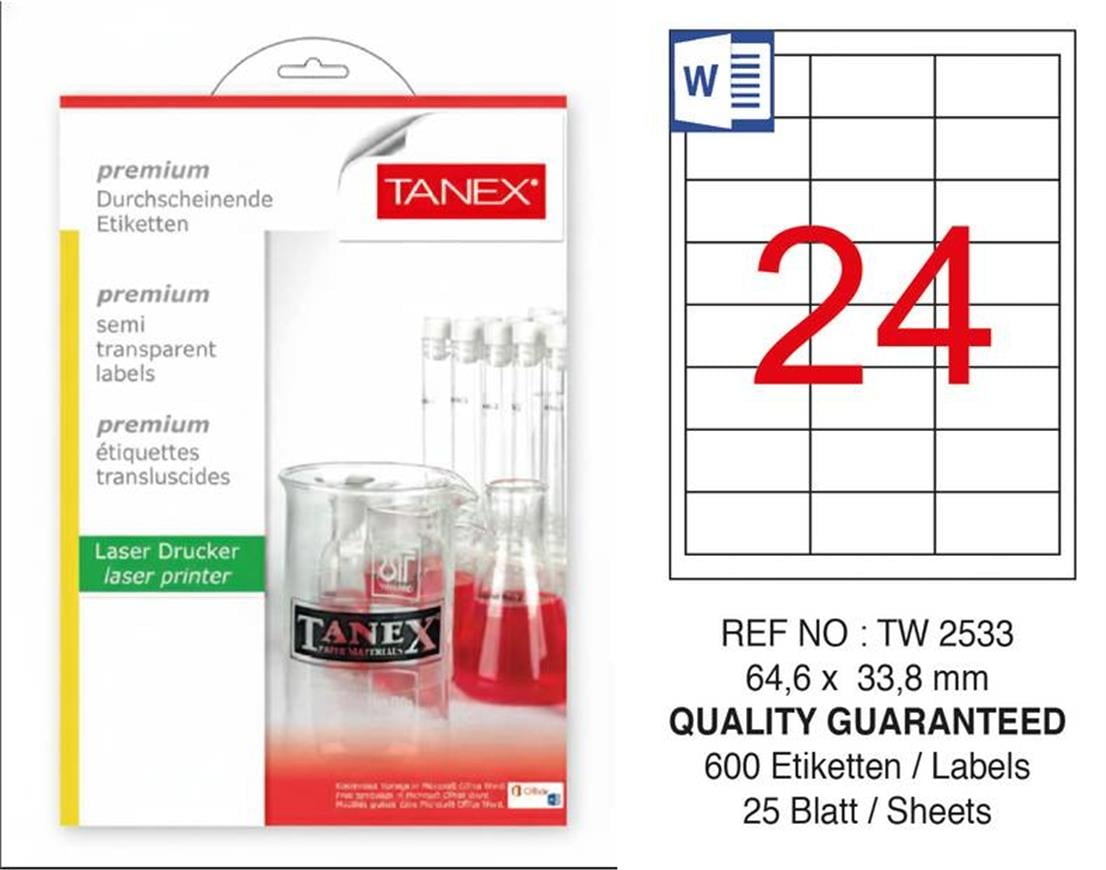 TW-2533 64,6x33,8 mm YARI SAYDAM LASER ETİKET 