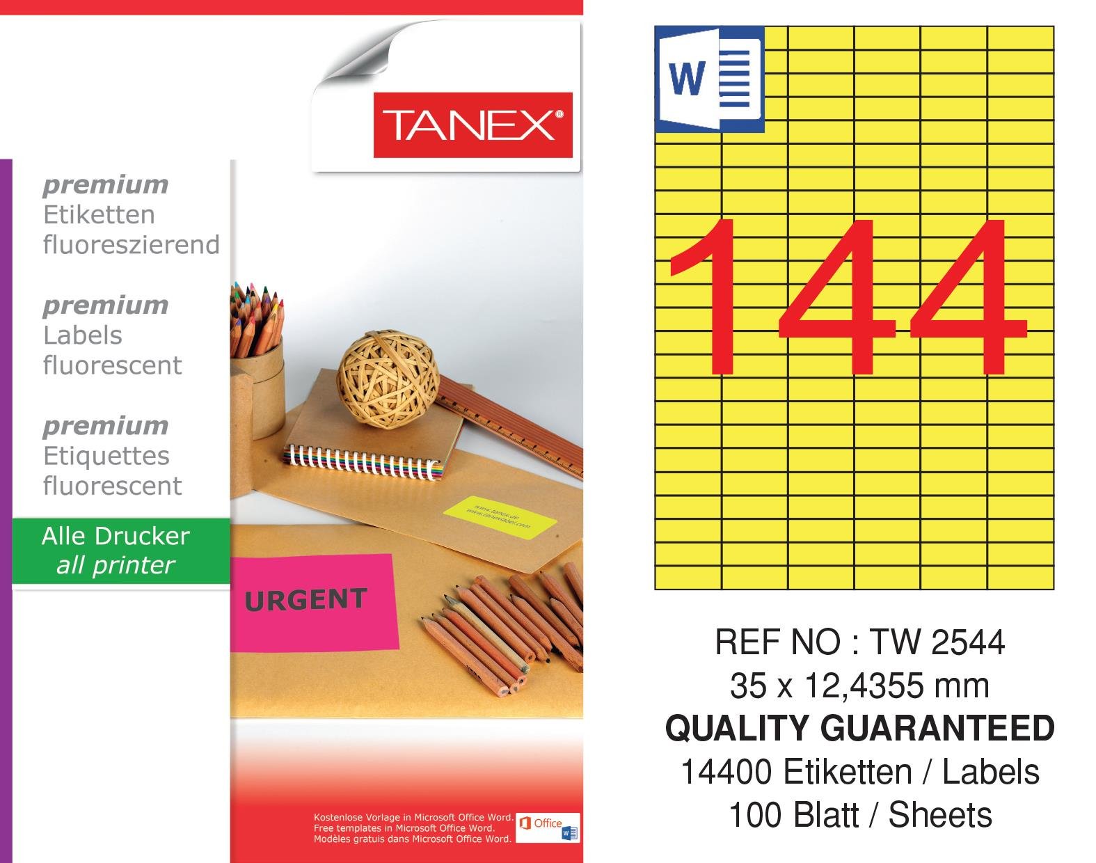 TW-2544 35x12,4355 mm FLO SARI LASER ETİKET 