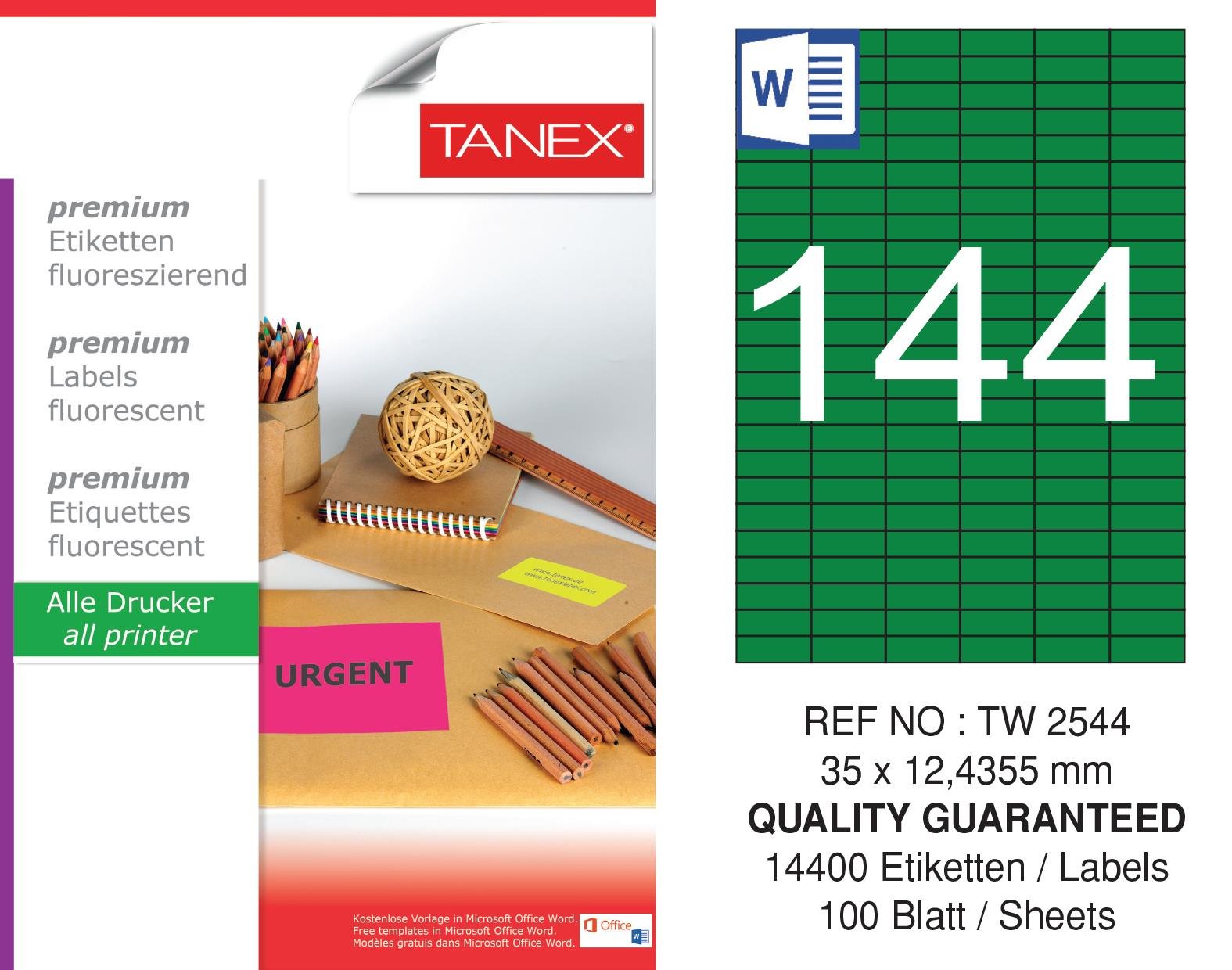 TW-2544 35x12,4355 mm FLO YEŞİL LASER ETİKET 