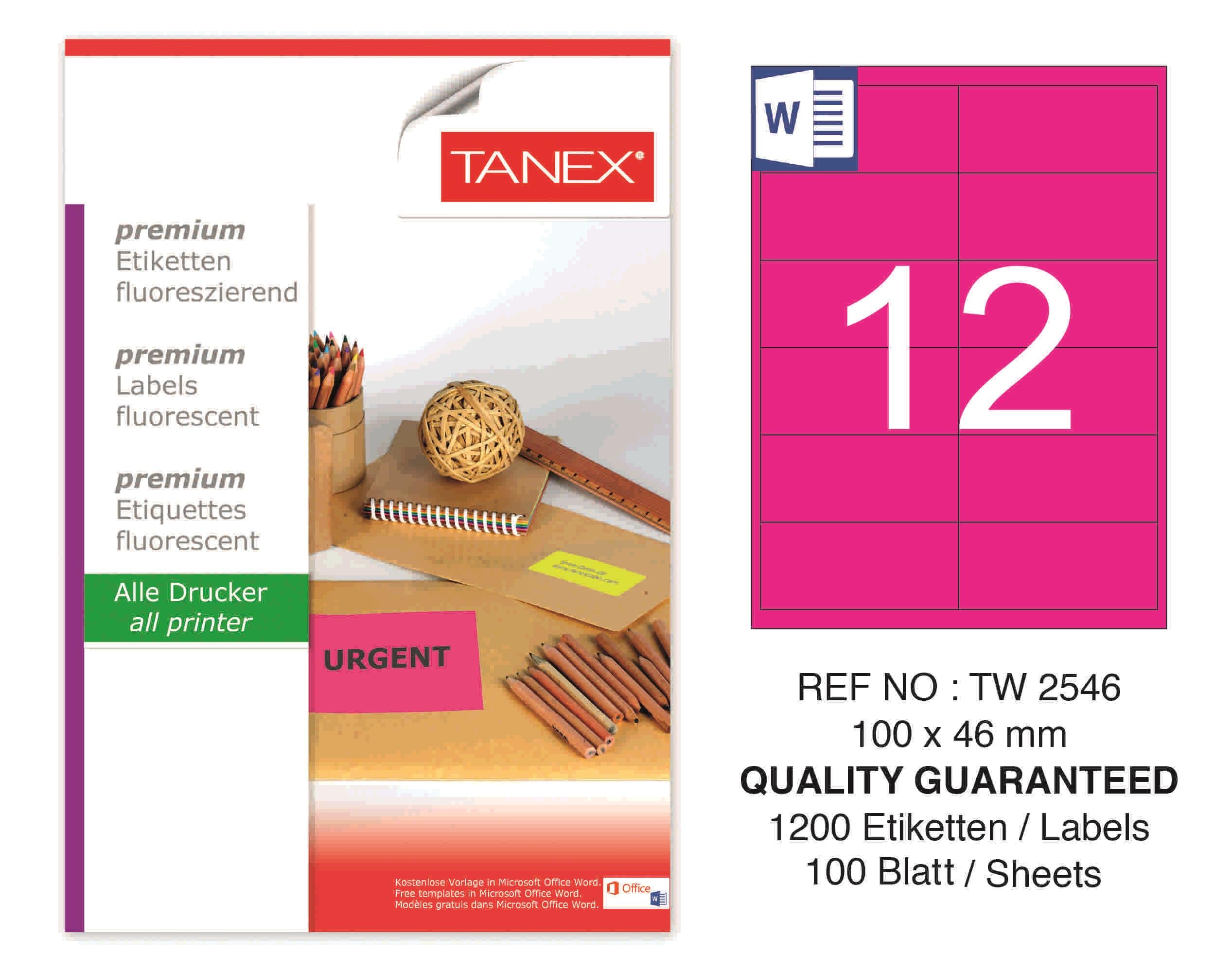 TW-2546 100x46 mm FLO PEMBE LASER ETİKET 