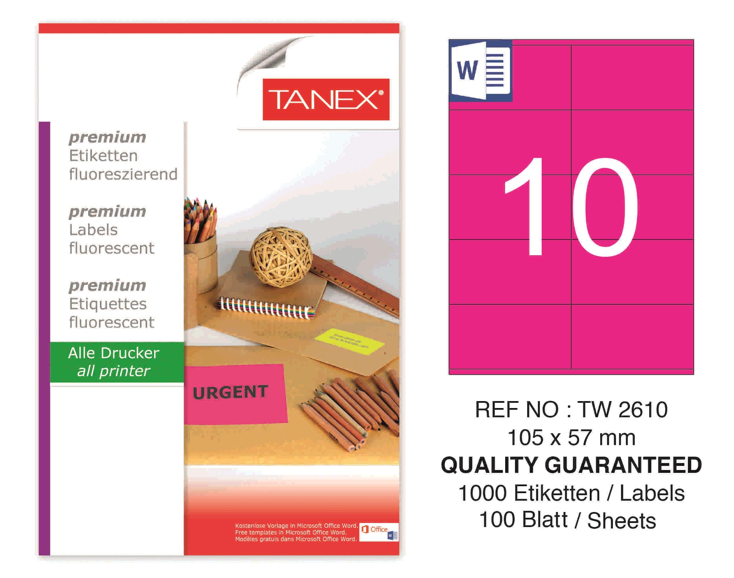 TW-2610 105x57 mm FLO PEMBE LASER ETİKET 