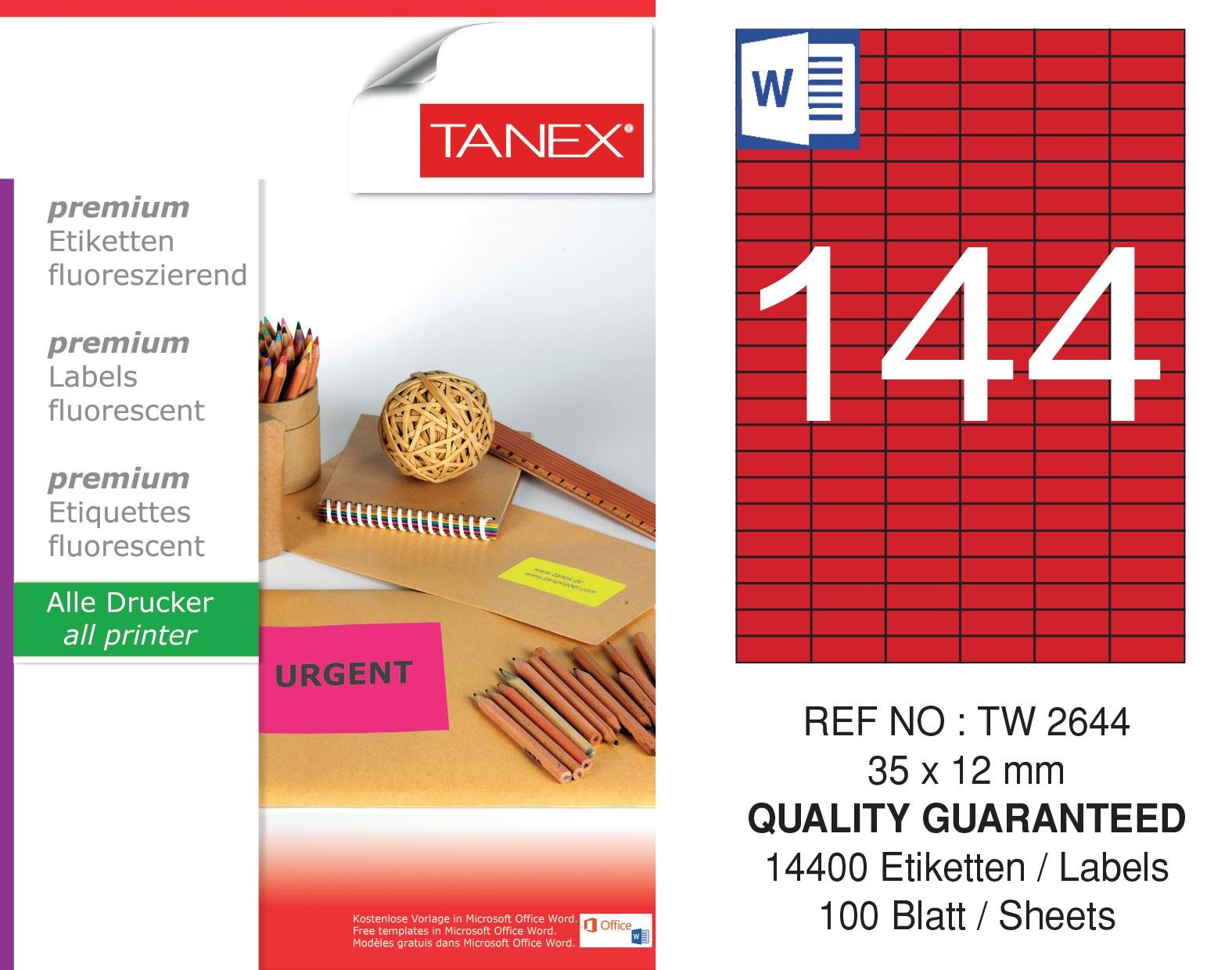 TW-2644 35x12 mm FLO KIRMIZI LASER ETİKET 