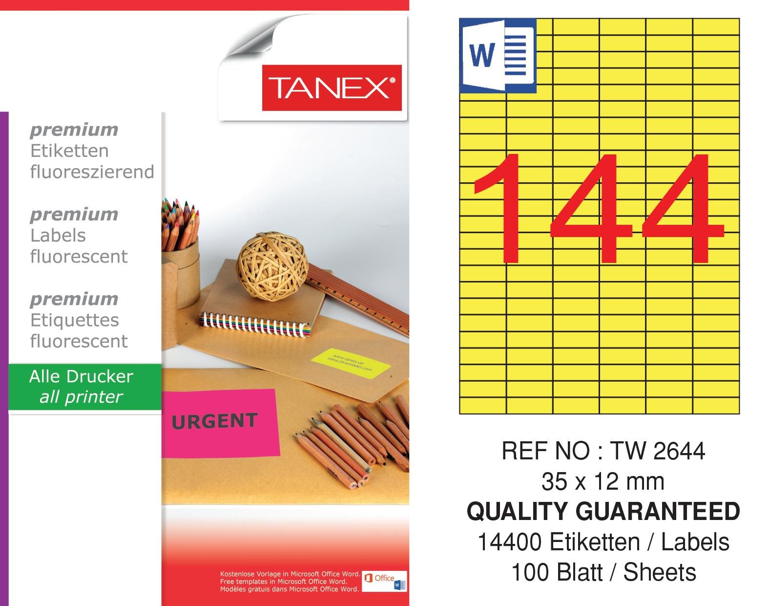 TW-2644 35x12 mm FLO SARI LASER ETİKET 