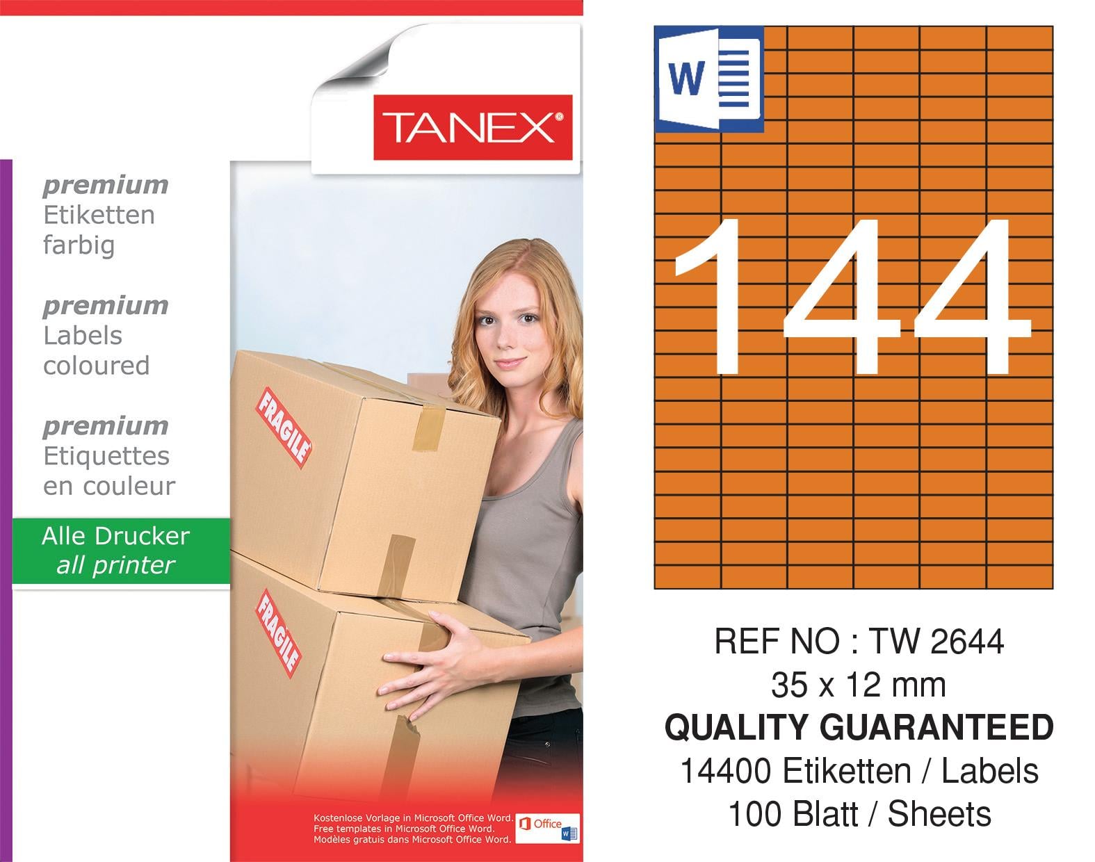 TW-2644 35x12 mm TURUNCU LASER ETİKET 