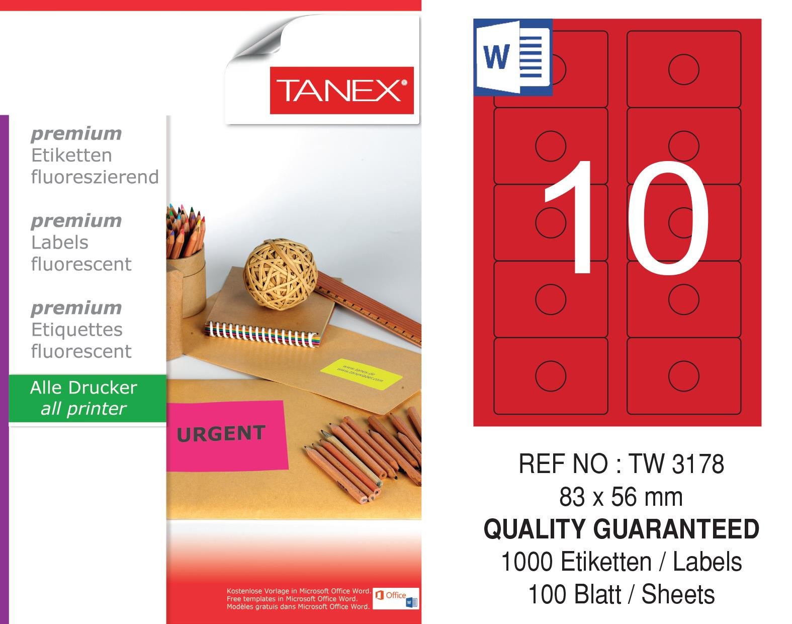 TW-3118 83x56 mm FLO KIRMIZI LASER ETİKET 