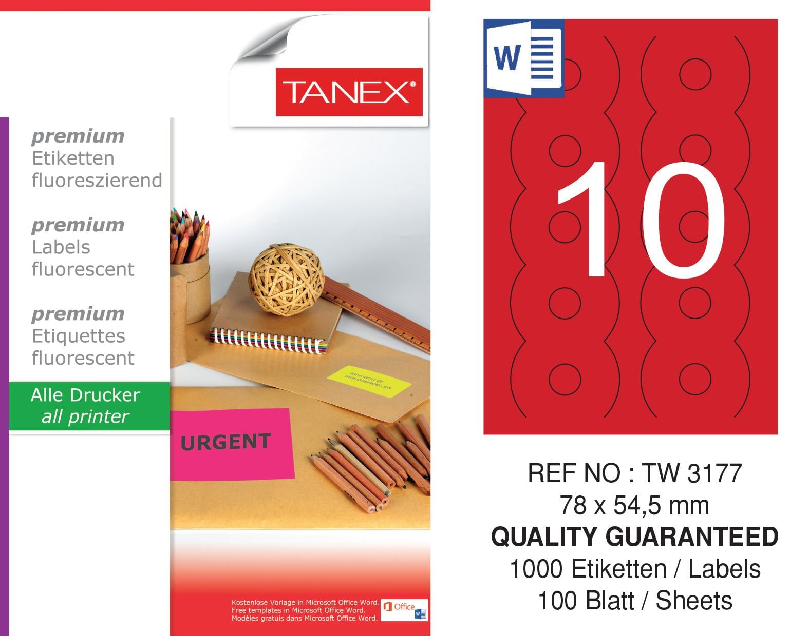 TW-3177 78x54,5 mm FLO KIRMIZI LASER ETİKET 