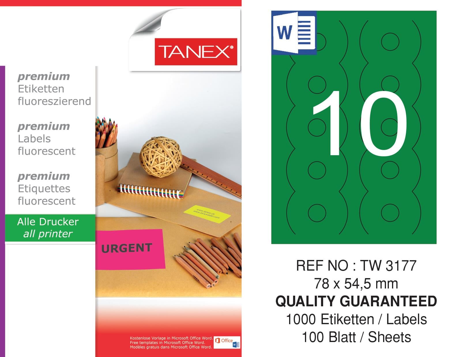 TW-3177 78x54,5 mm FLO YEŞİL LASER ETİKET 