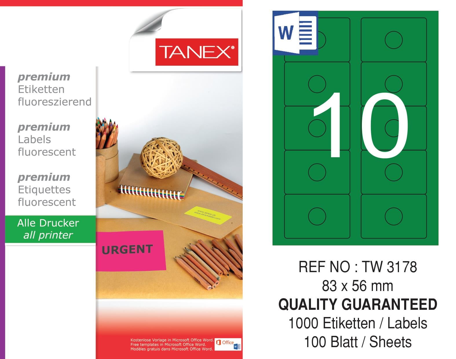 TW-3178 83x56 mm FLO YEŞİL LASER ETİKET 