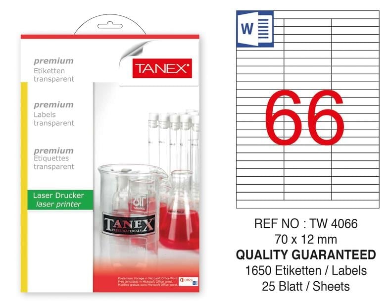 TW-4066 70x12 mm ŞEFFAFLASER ETİKET 